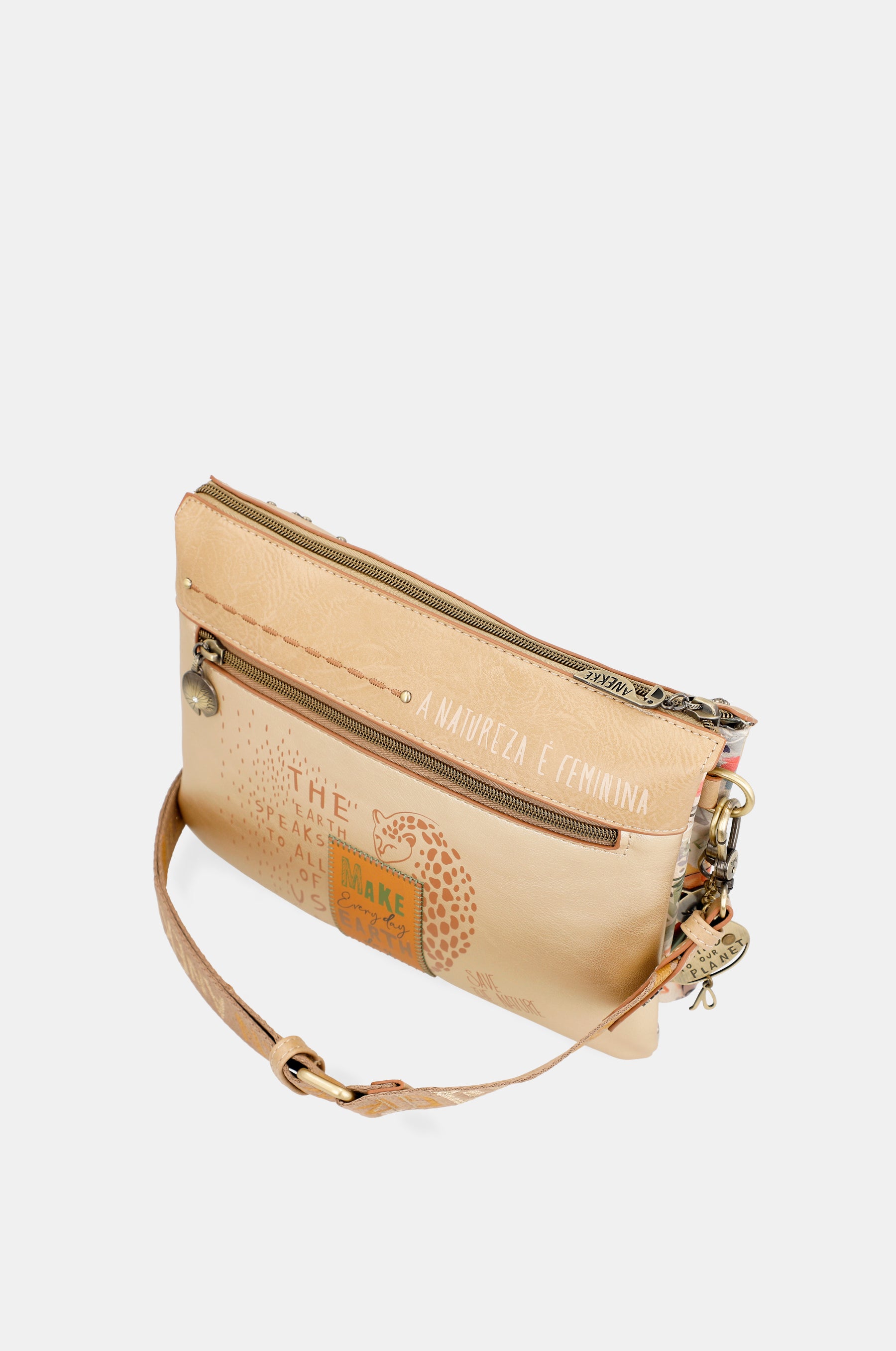 Nature Pachamama Golden Crossbody Sac avec deux compartiments