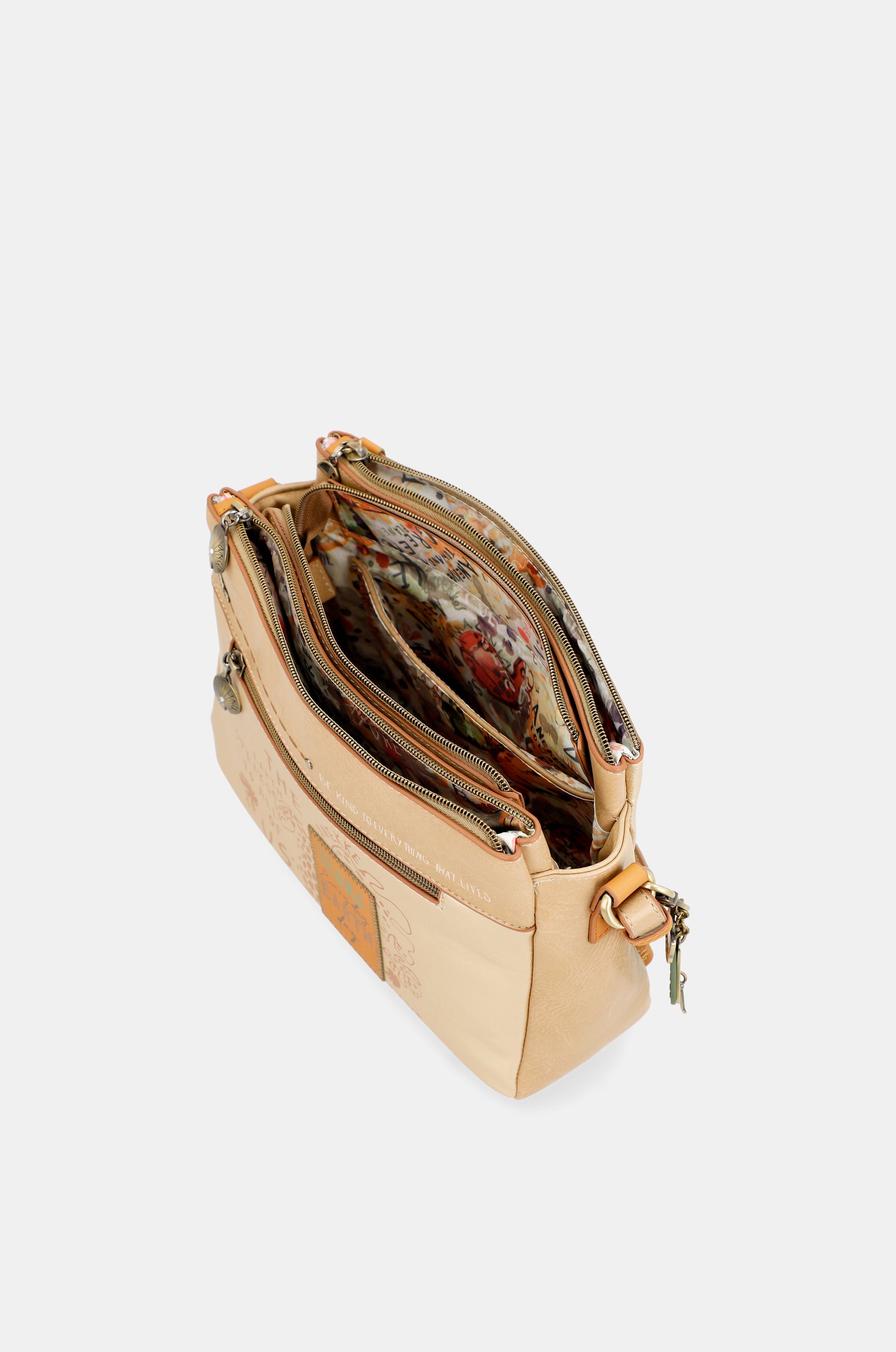 Nature Pachamama Golden Crossbody Sac avec trois compartiments