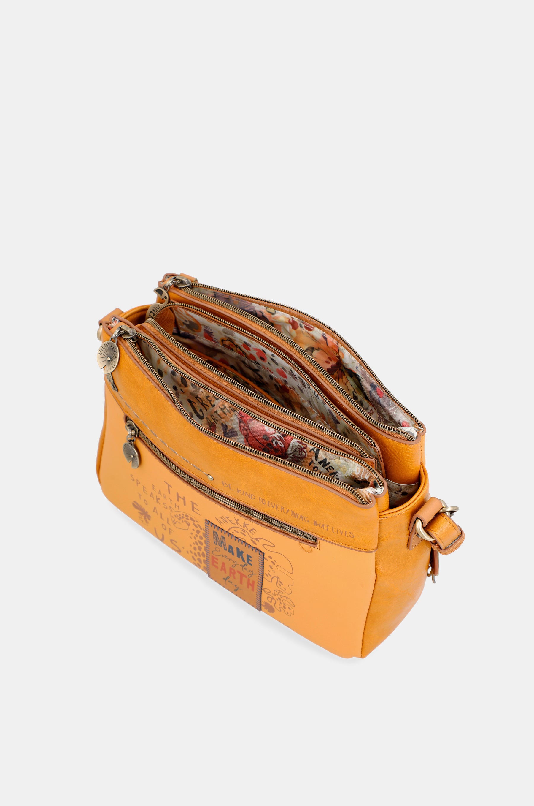 Nature Pachamama Ocher Crossbody Sac avec 3 compartiments