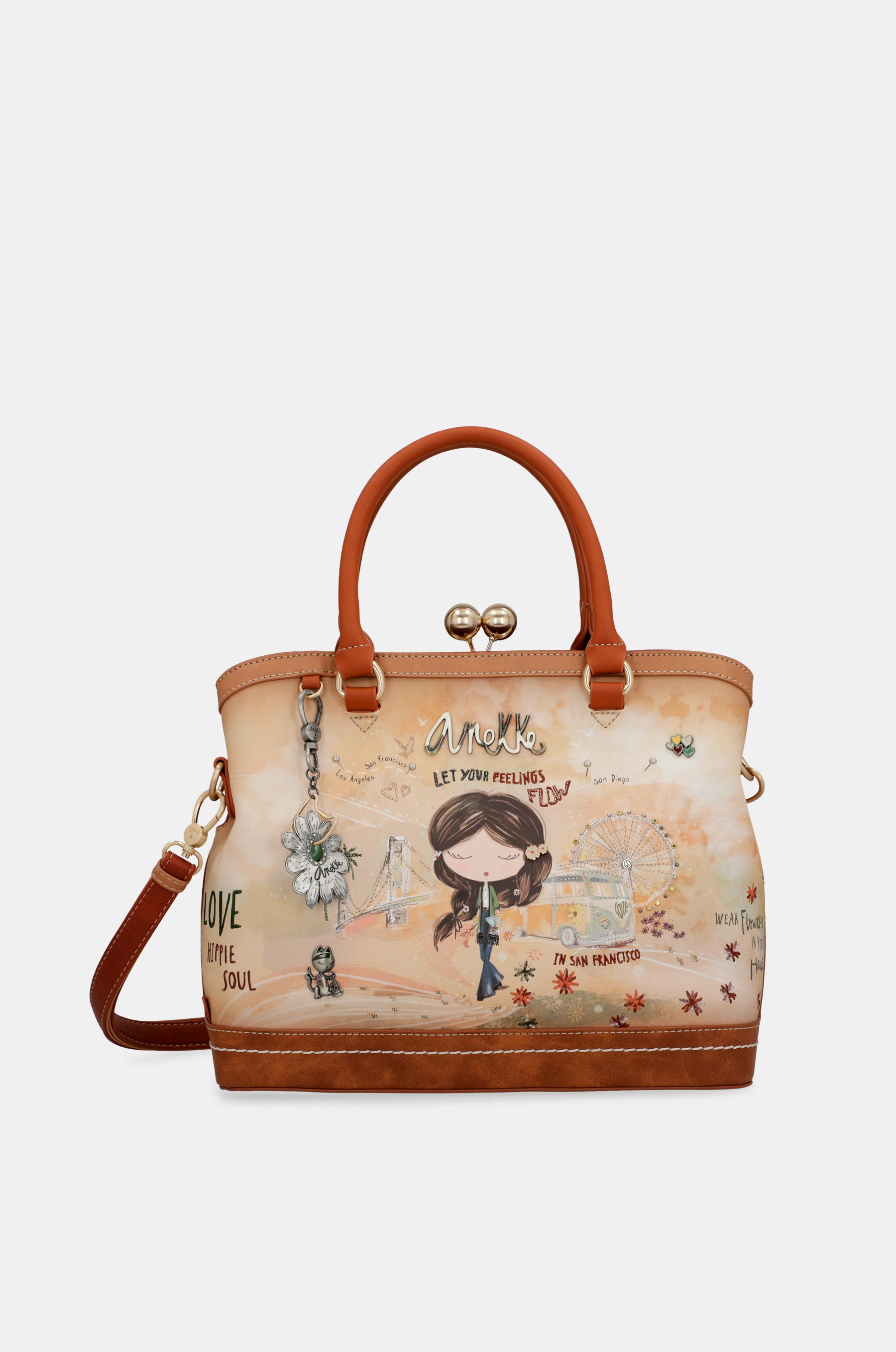 Sac à fermeture porte-monnaie camel Peace & Love