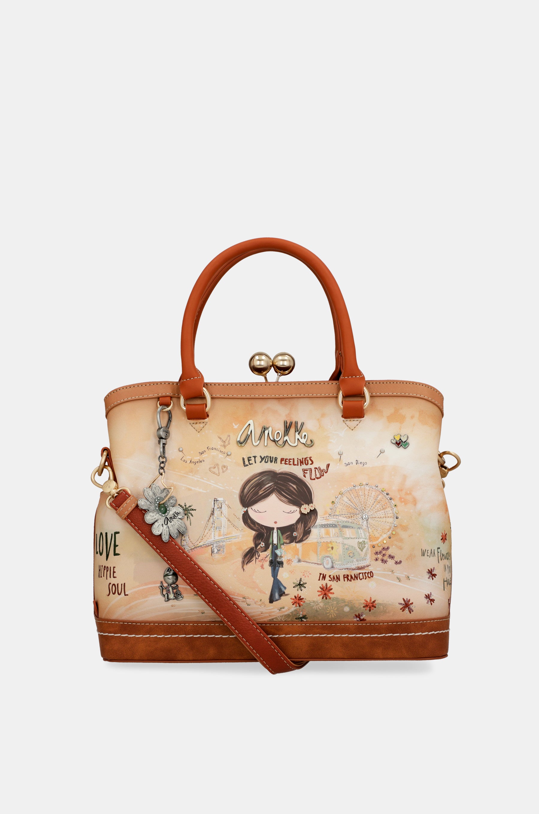 Sac à fermeture porte-monnaie camel Peace & Love