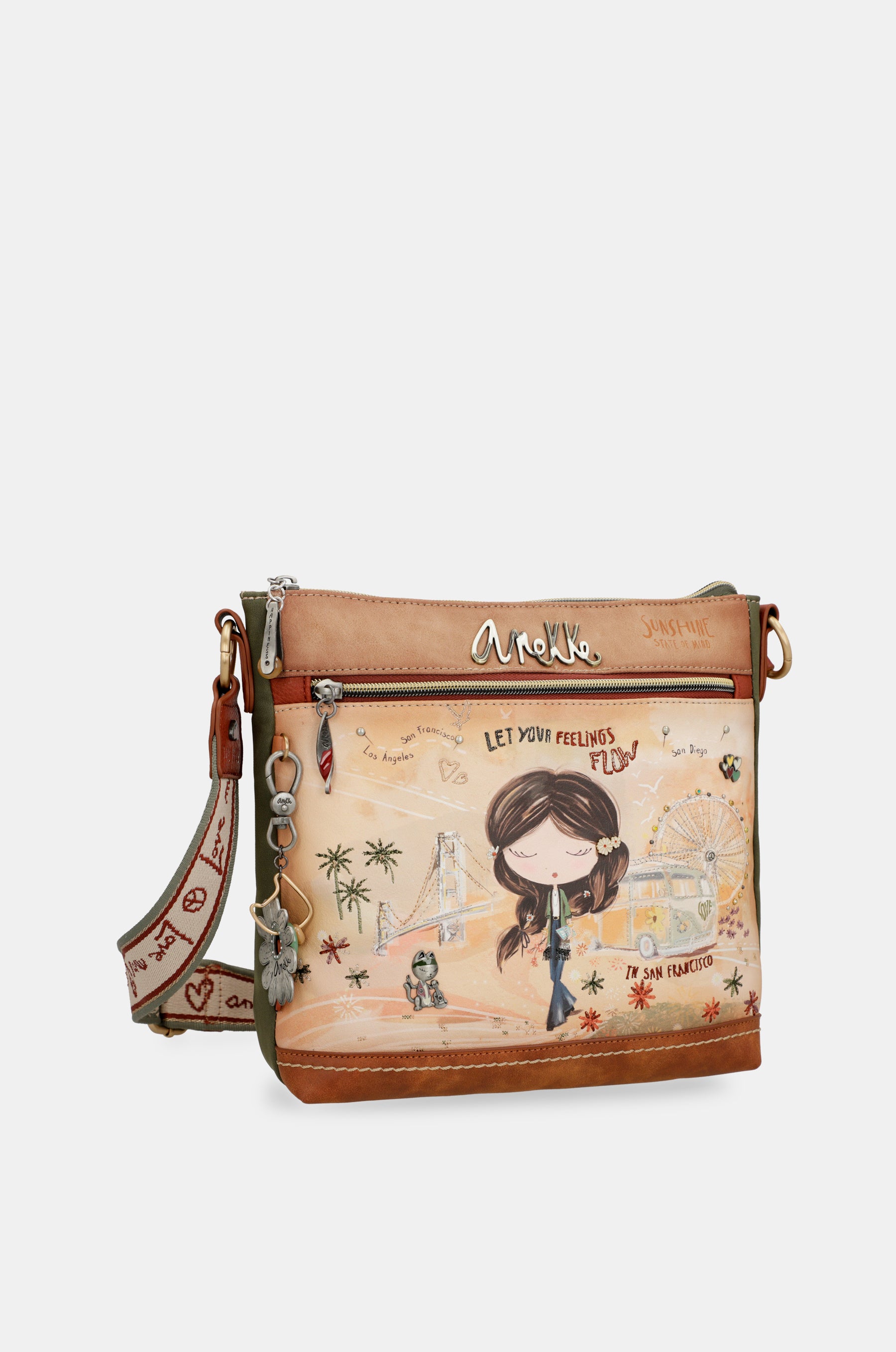 Sac bandoulière carré camel Peace & Love