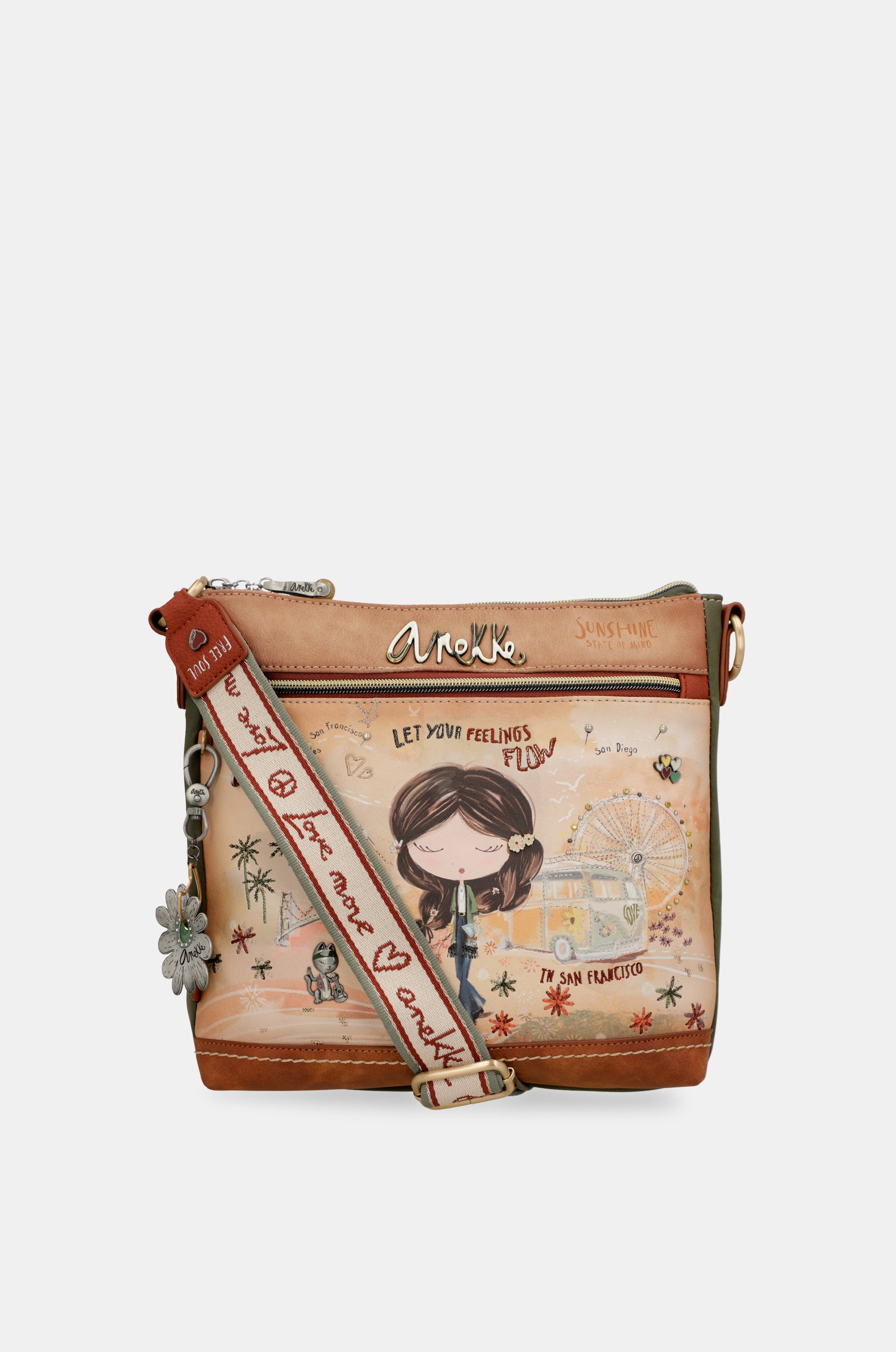 Sac bandoulière carré camel Peace & Love