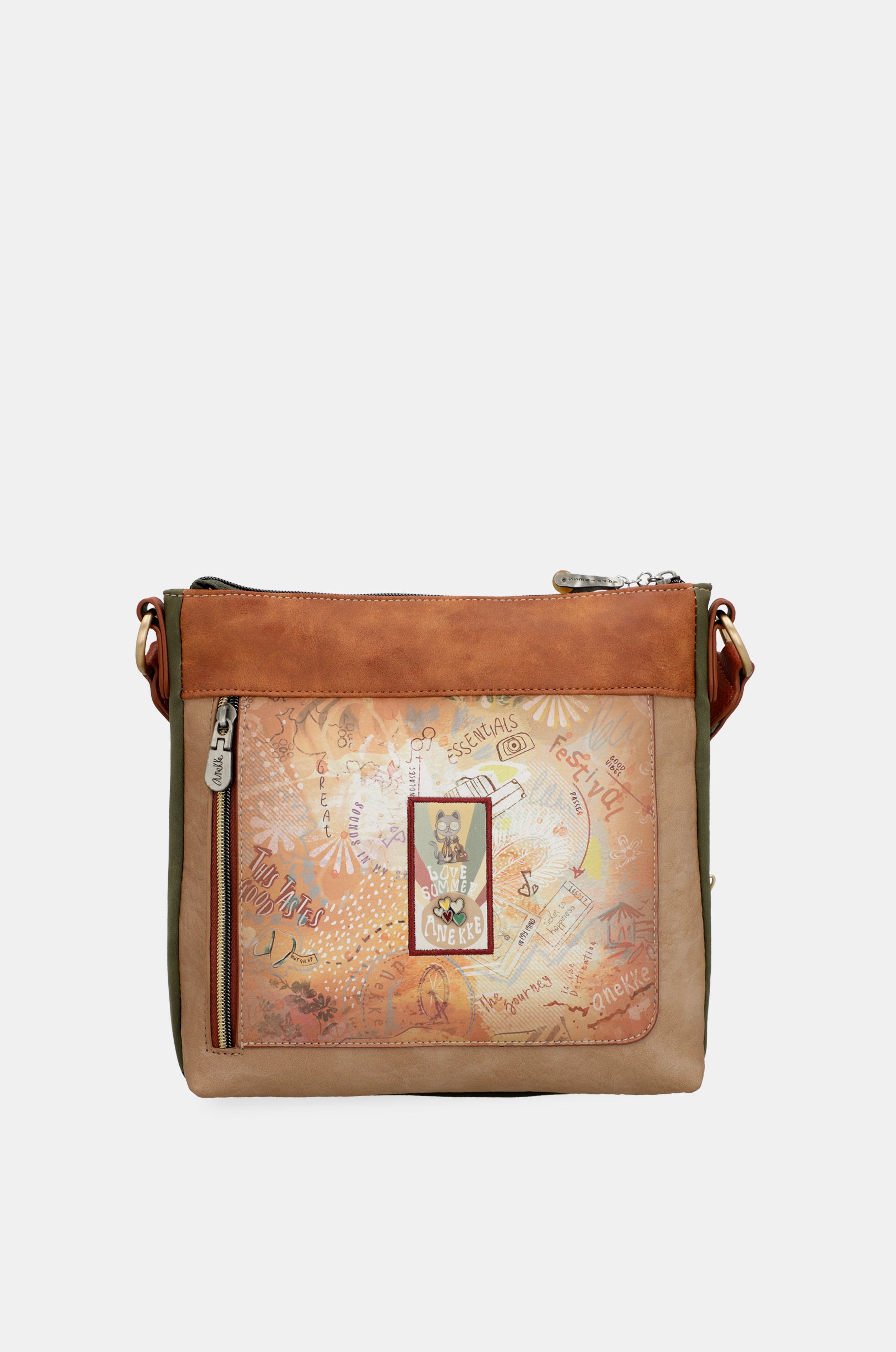Sac bandoulière carré camel Peace & Love