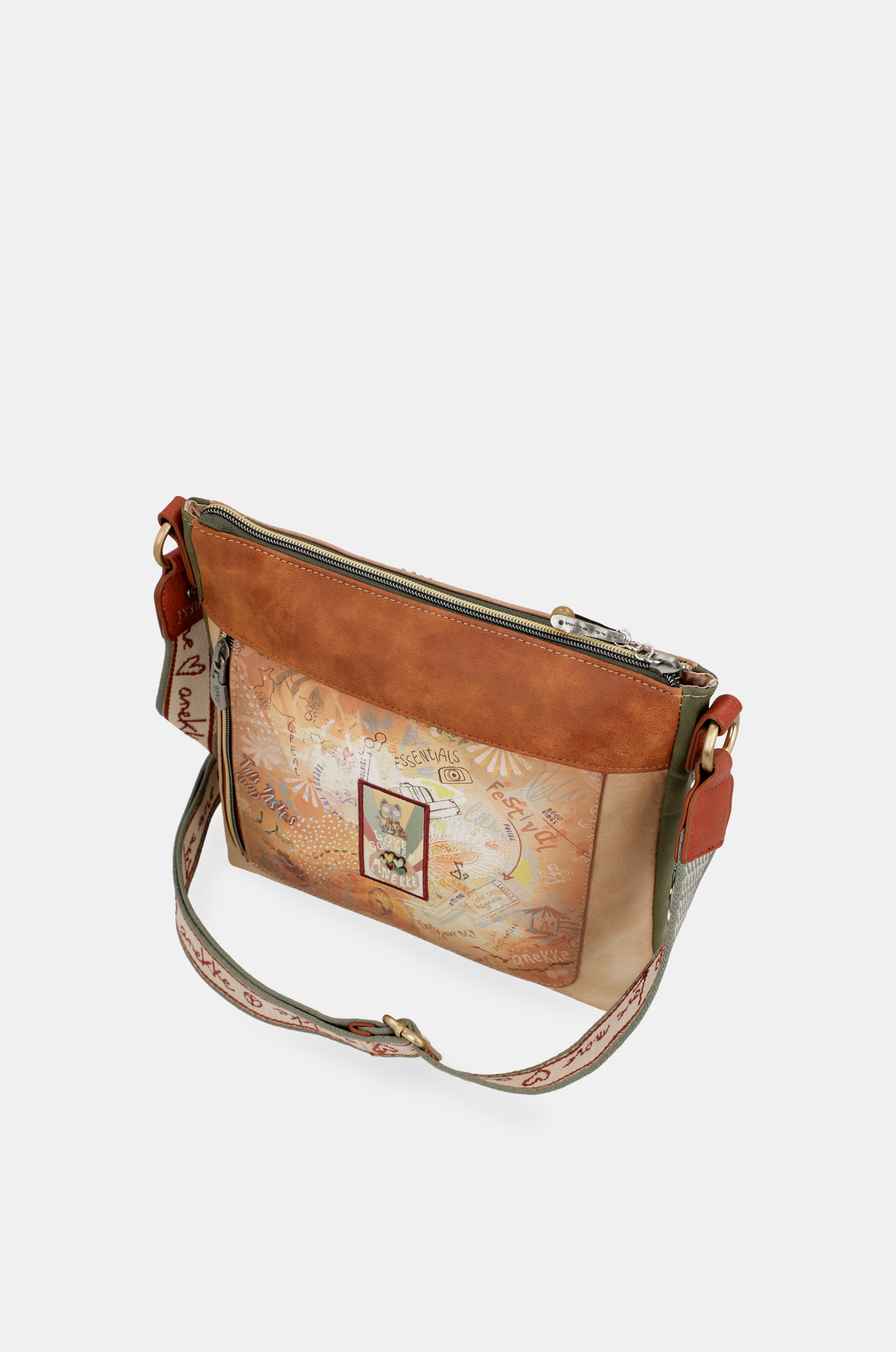 Sac bandoulière carré camel Peace & Love