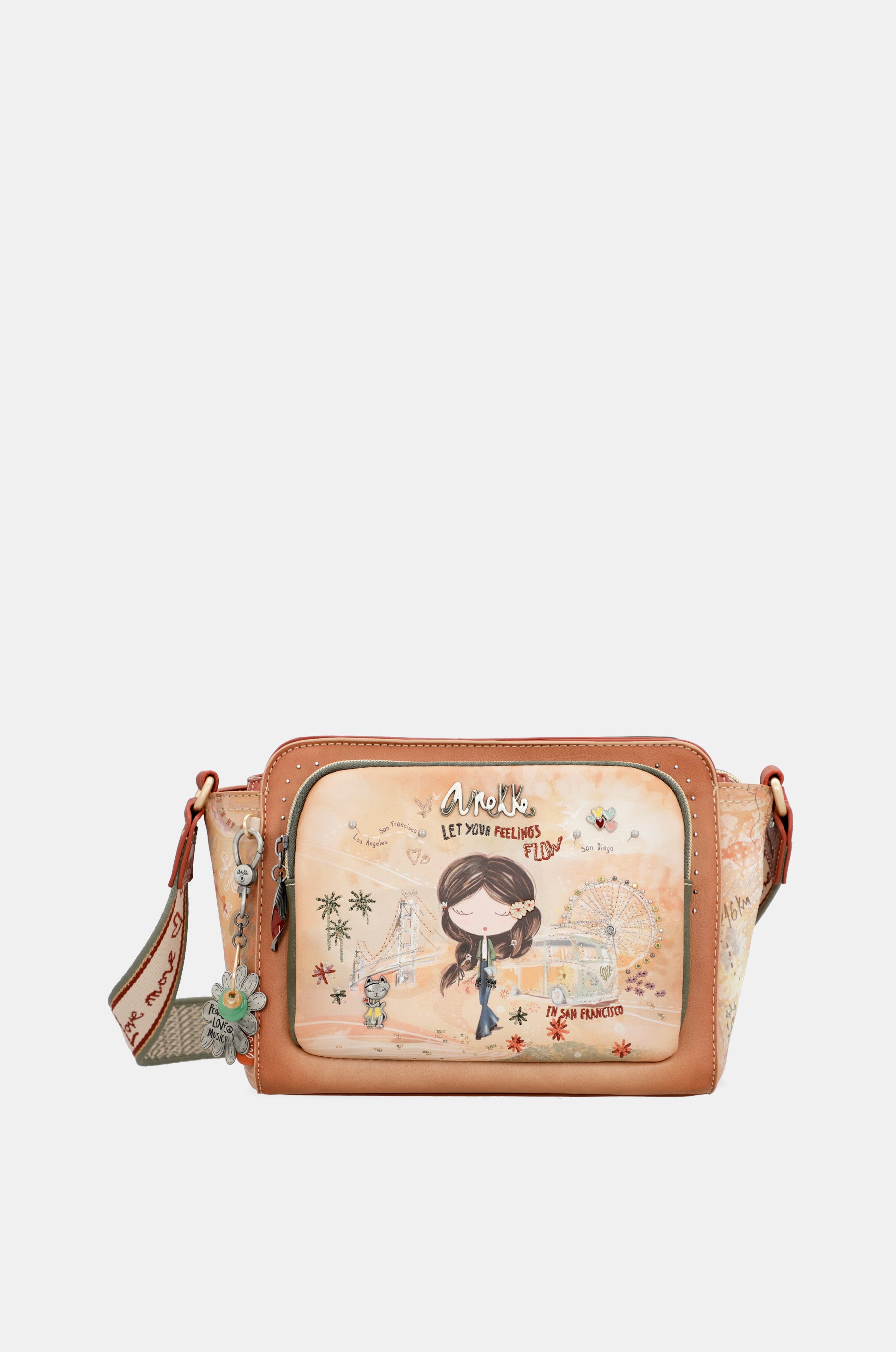 Sac bandoulière rectangulaire camel Peace & Love