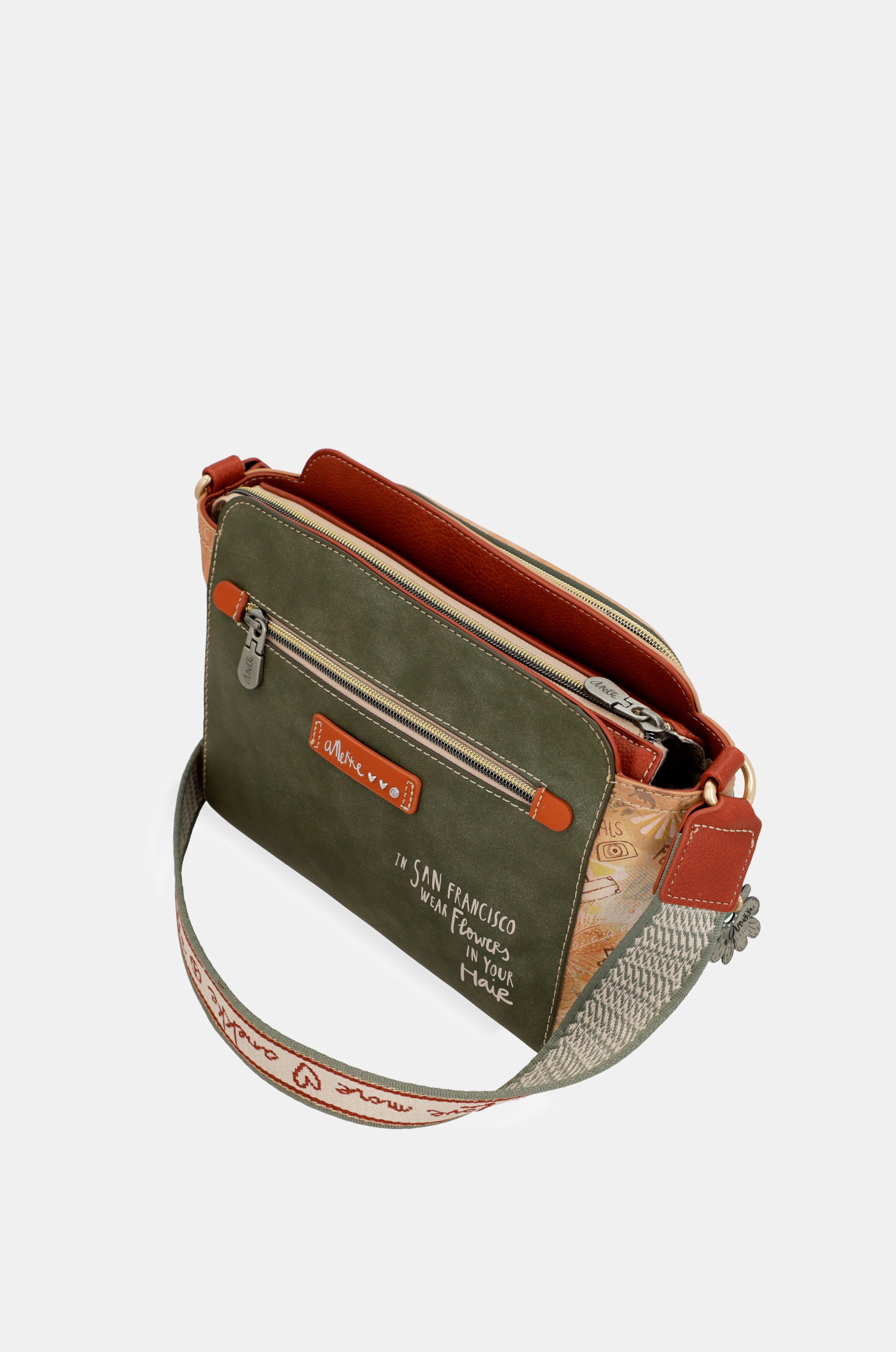 Sac bandoulière rectangulaire camel Peace & Love