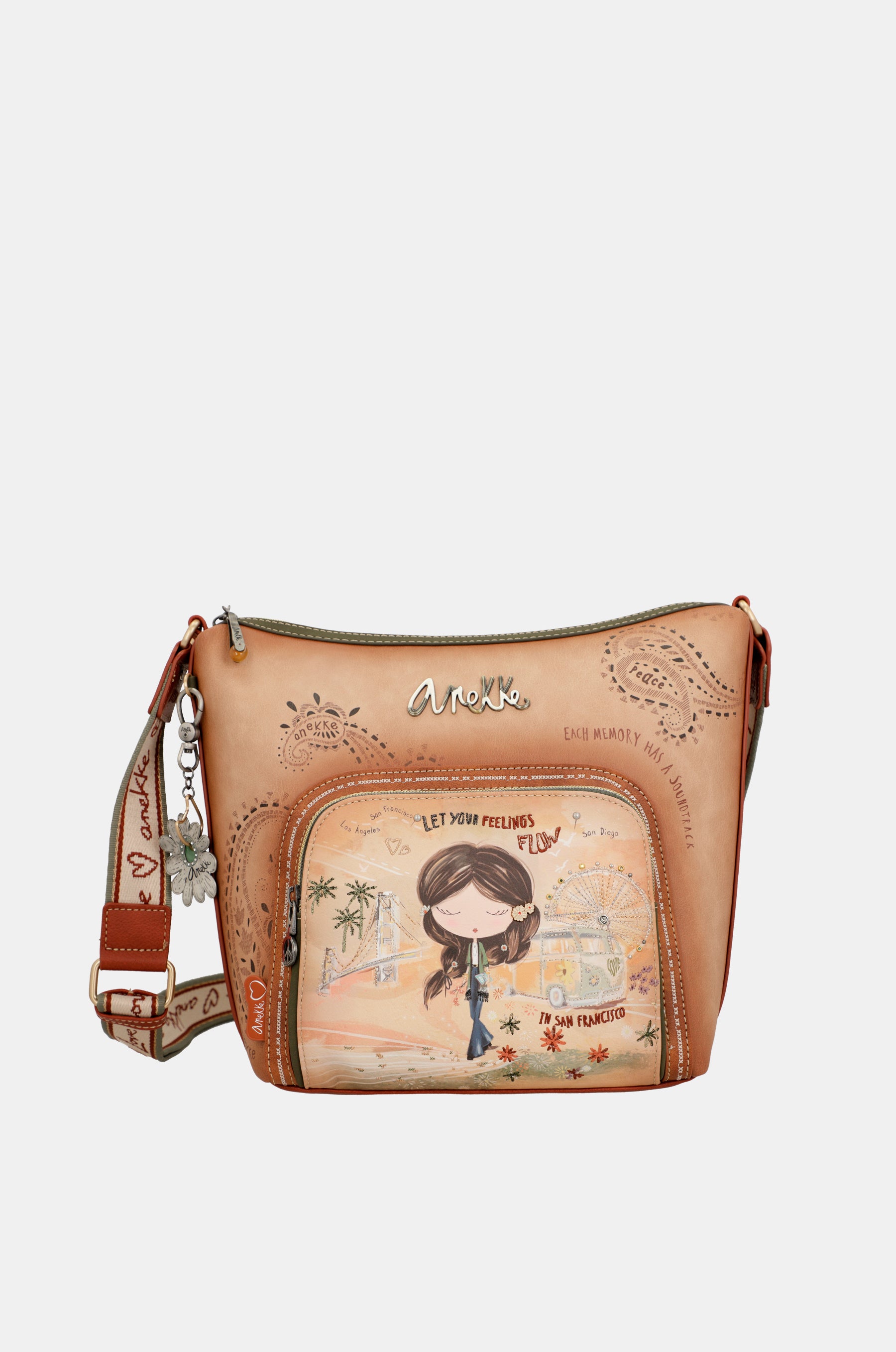 Sac bandoulière grand format camel Peace & Love