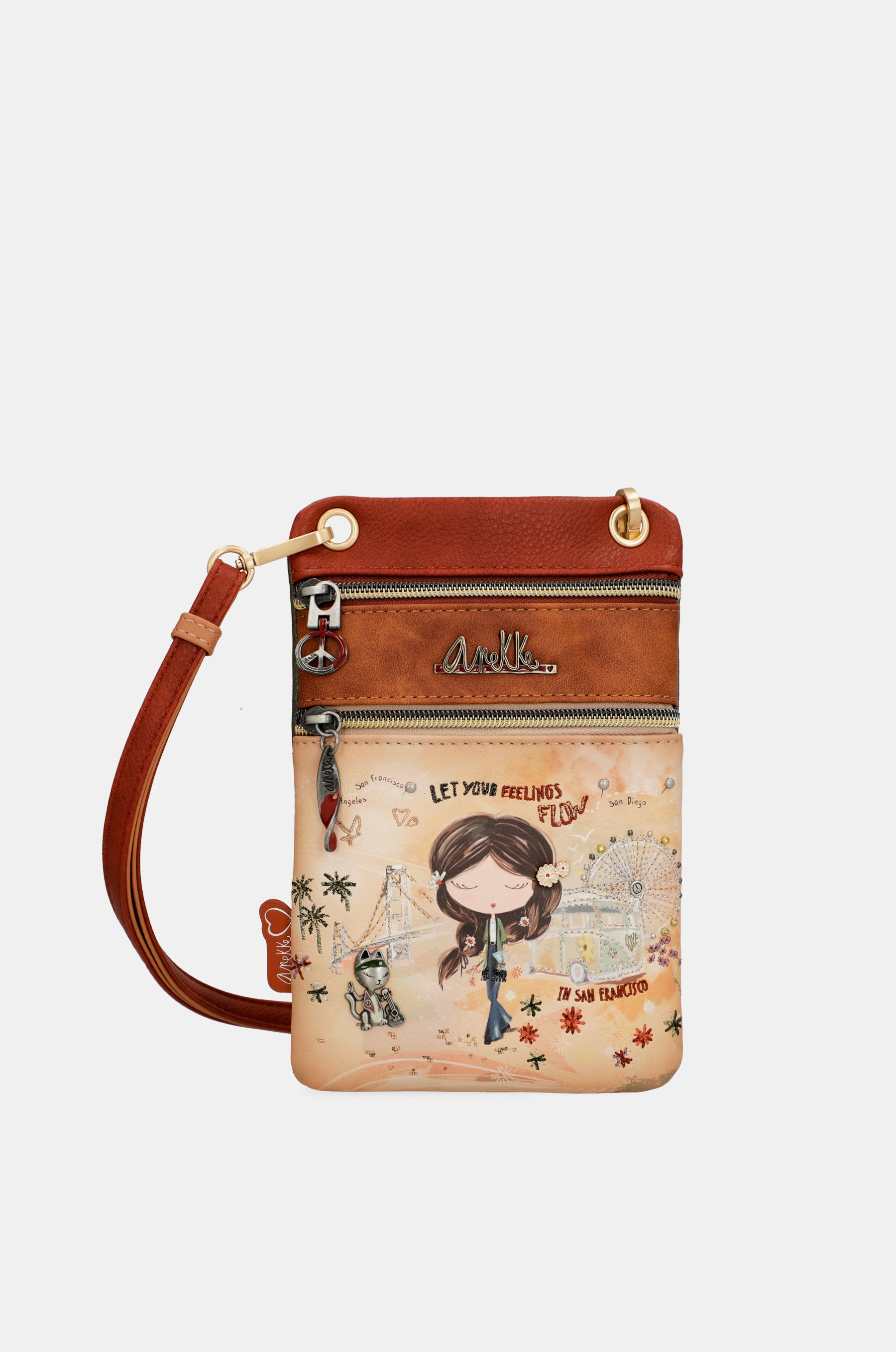 Mini sac bandoulière camel Peace & Love