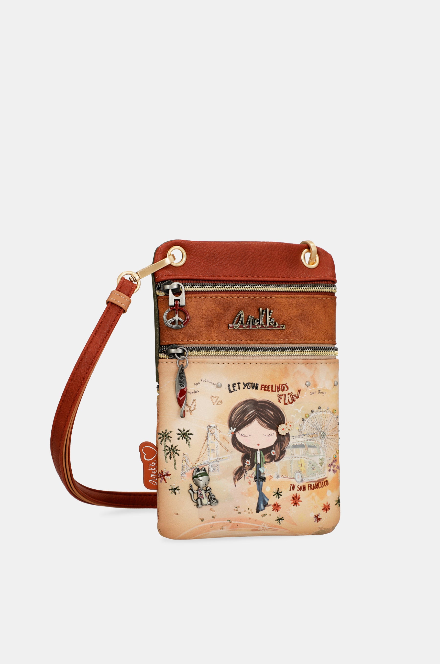 Mini sac bandoulière camel Peace & Love