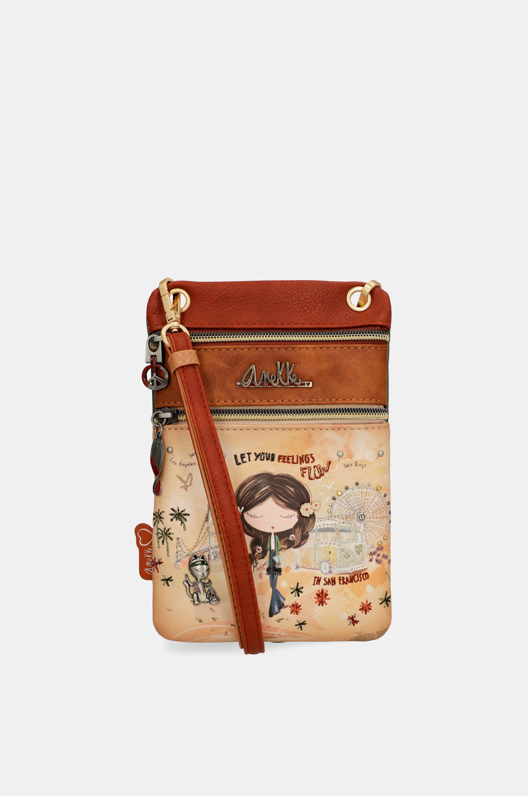 Mini sac bandoulière camel Peace & Love