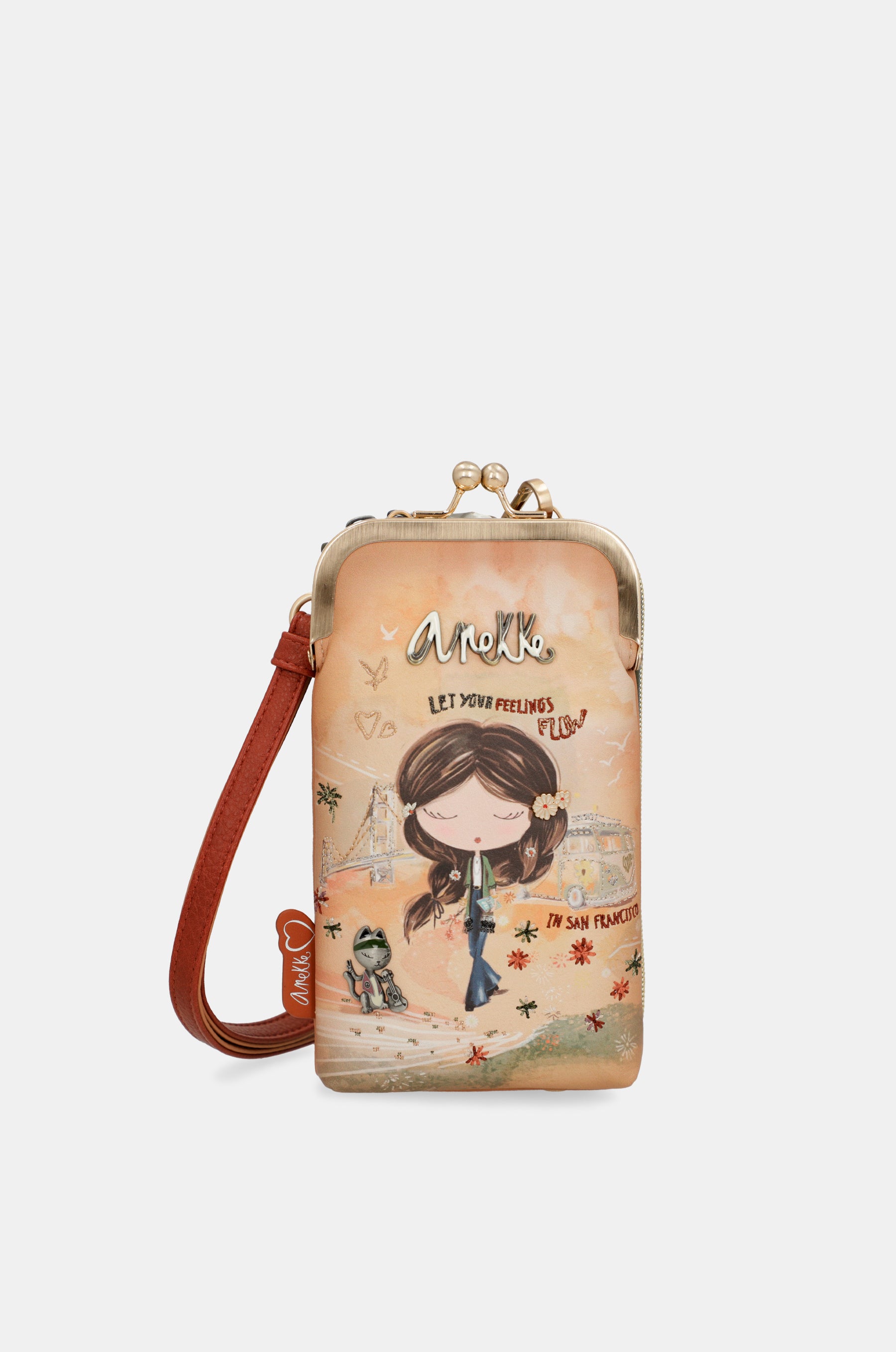 Sac portefeuille RFID 3-en-1 camel Peace & Love