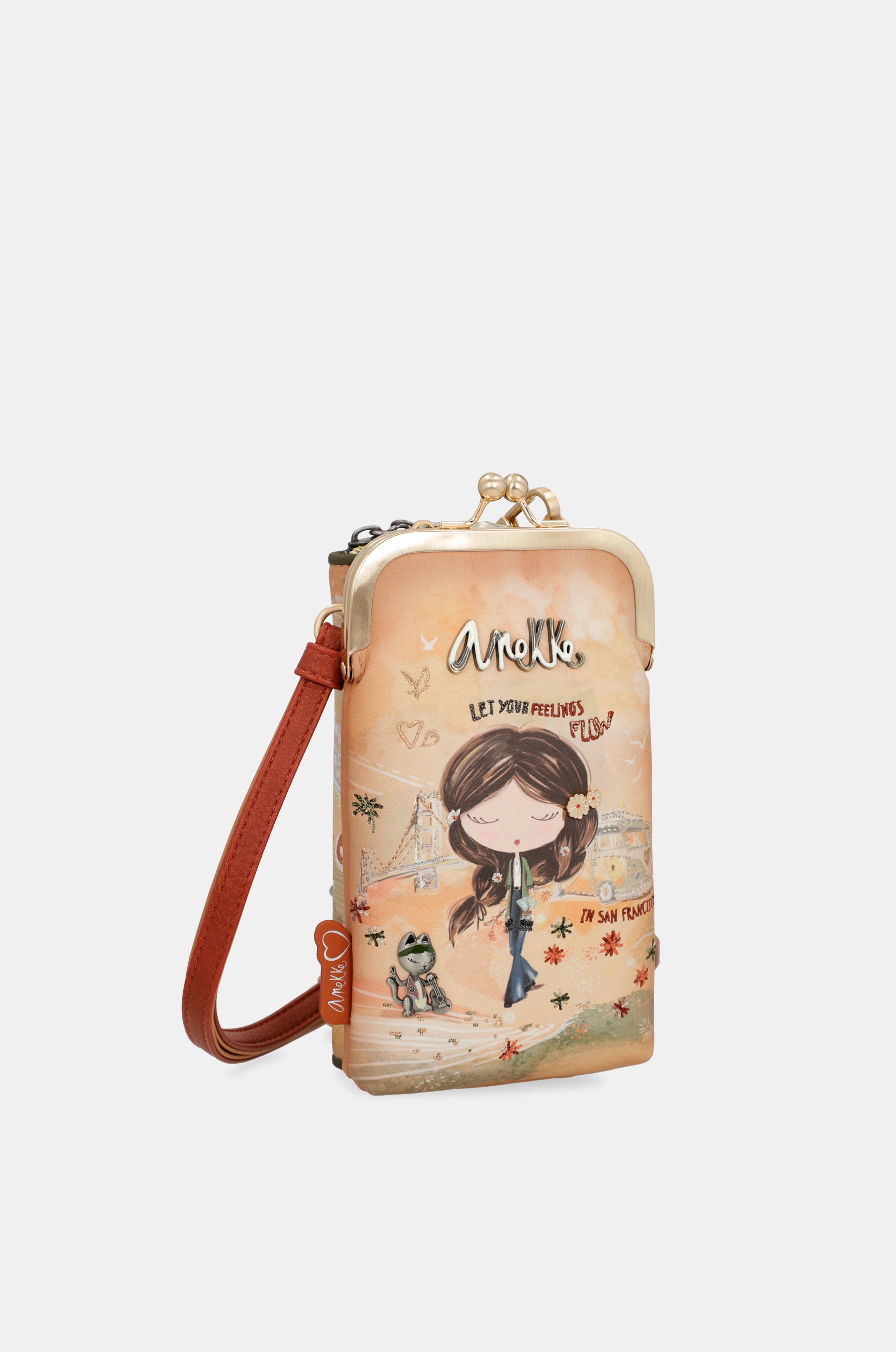 Sac portefeuille RFID 3-en-1 camel Peace & Love