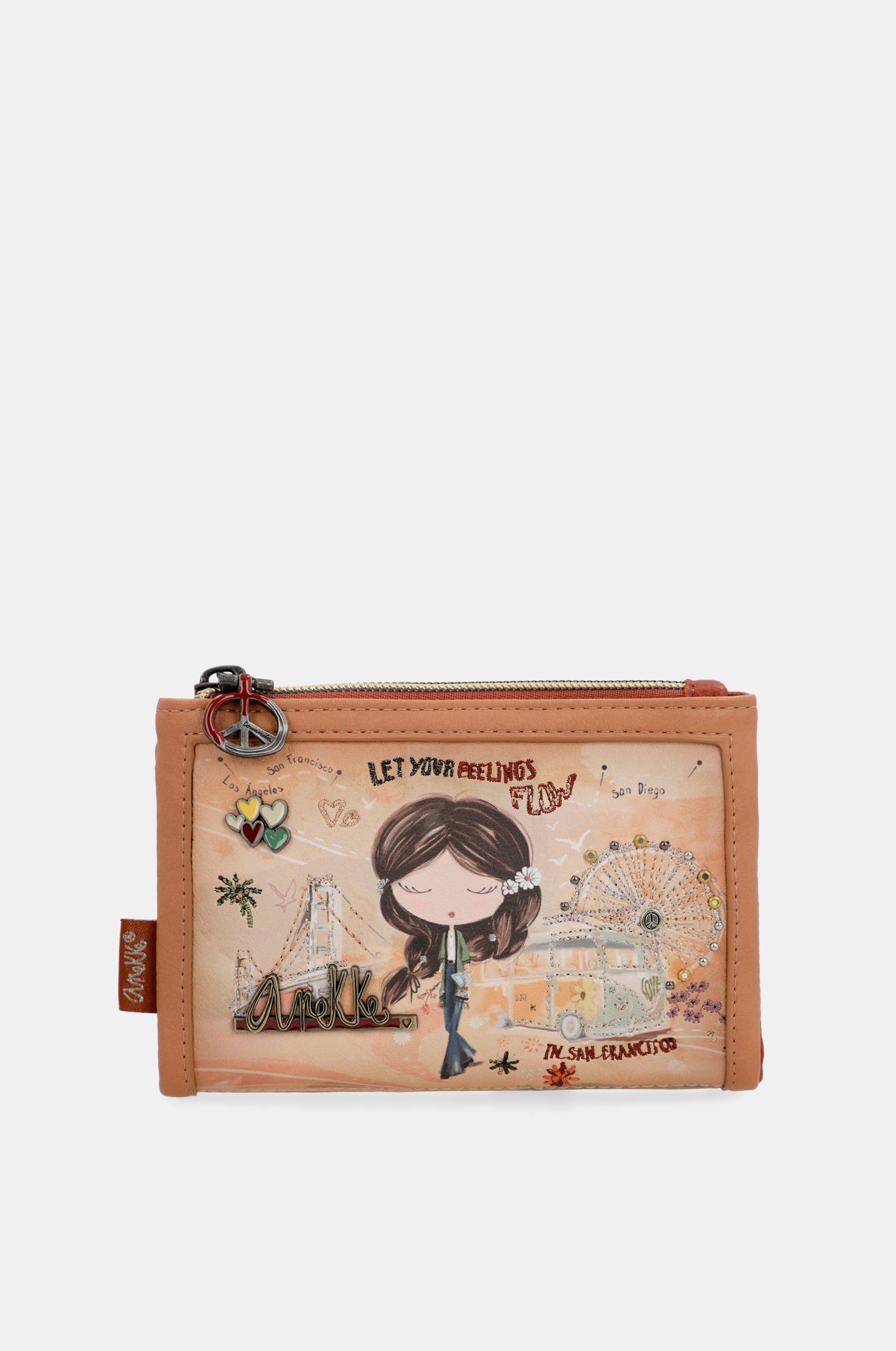 Portefeuille RFID petit format camel Peace & Love