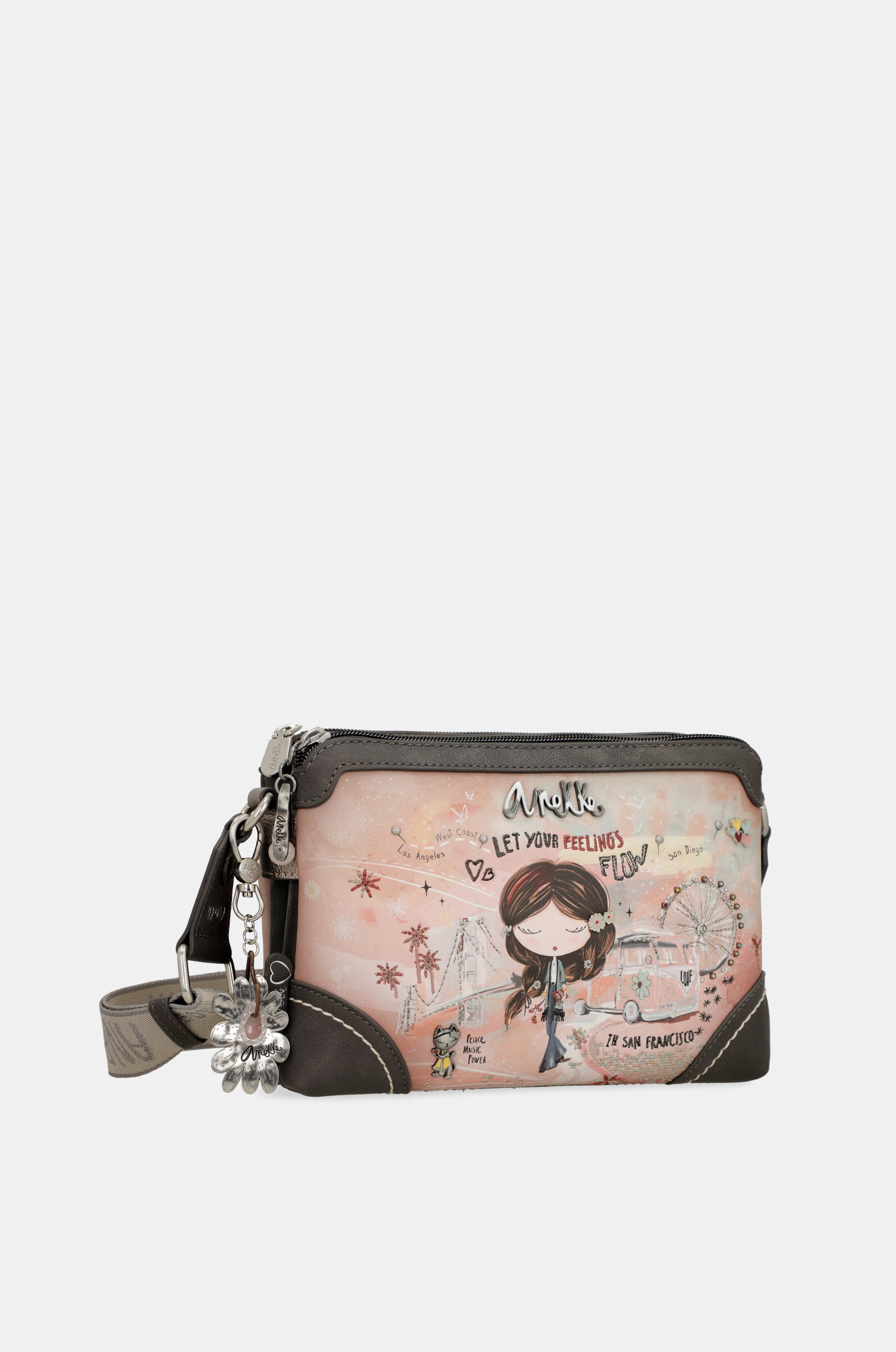 Sac bandoulière 2 compartiments rose Peace & Love