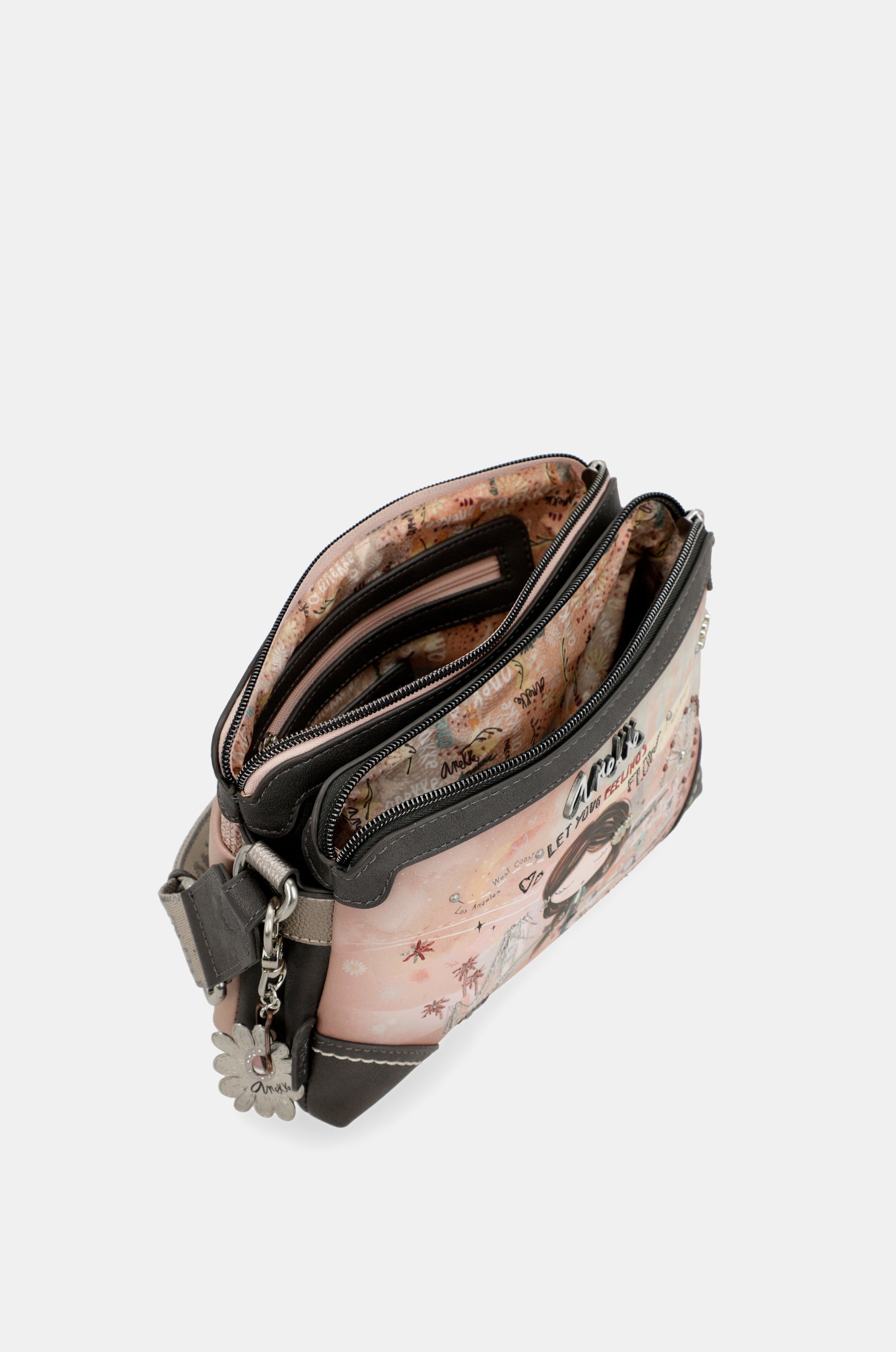 Sac bandoulière 2 compartiments rose Peace & Love
