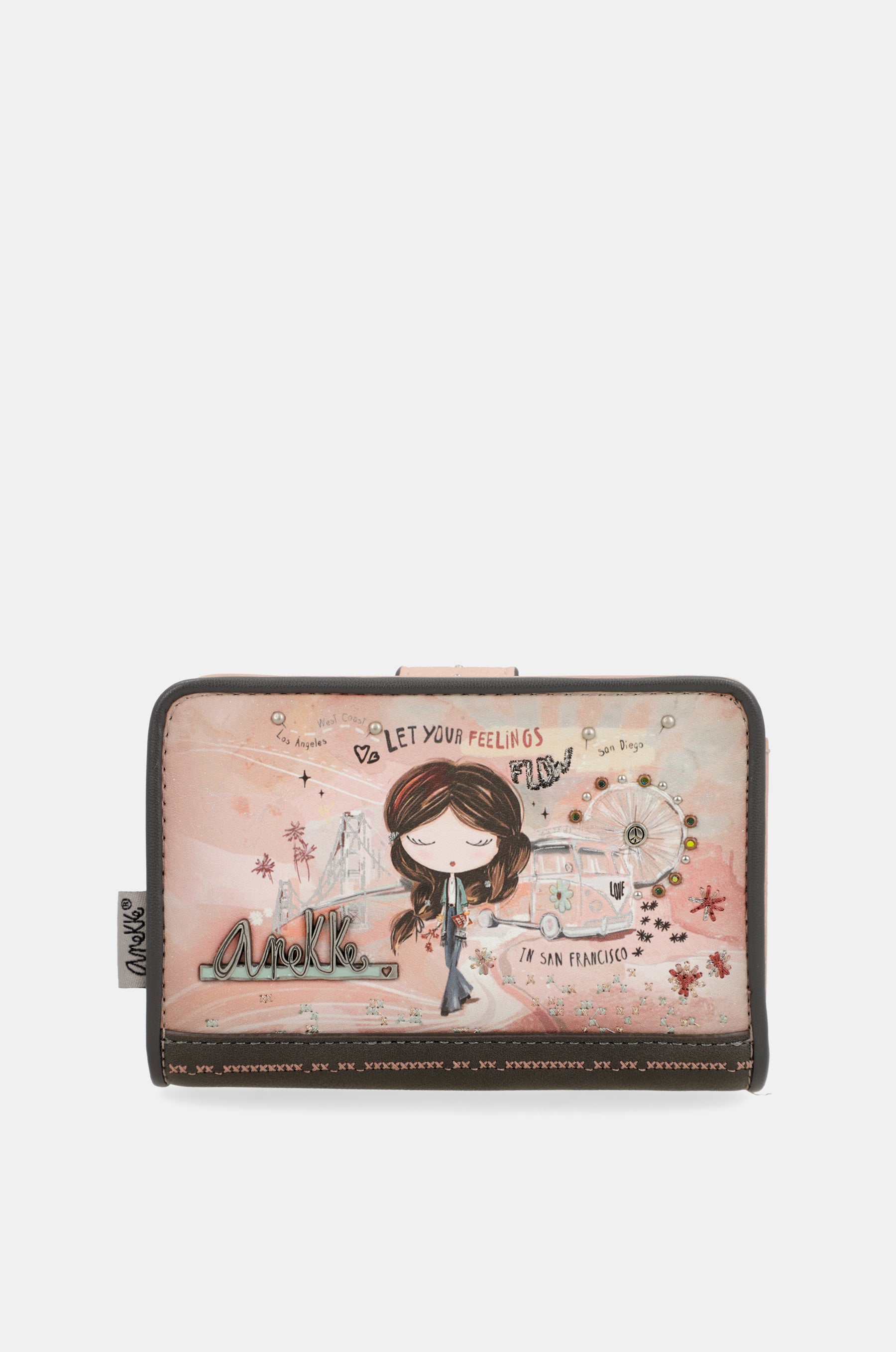 Portefeuille RFID moyen format rose Peace & Love