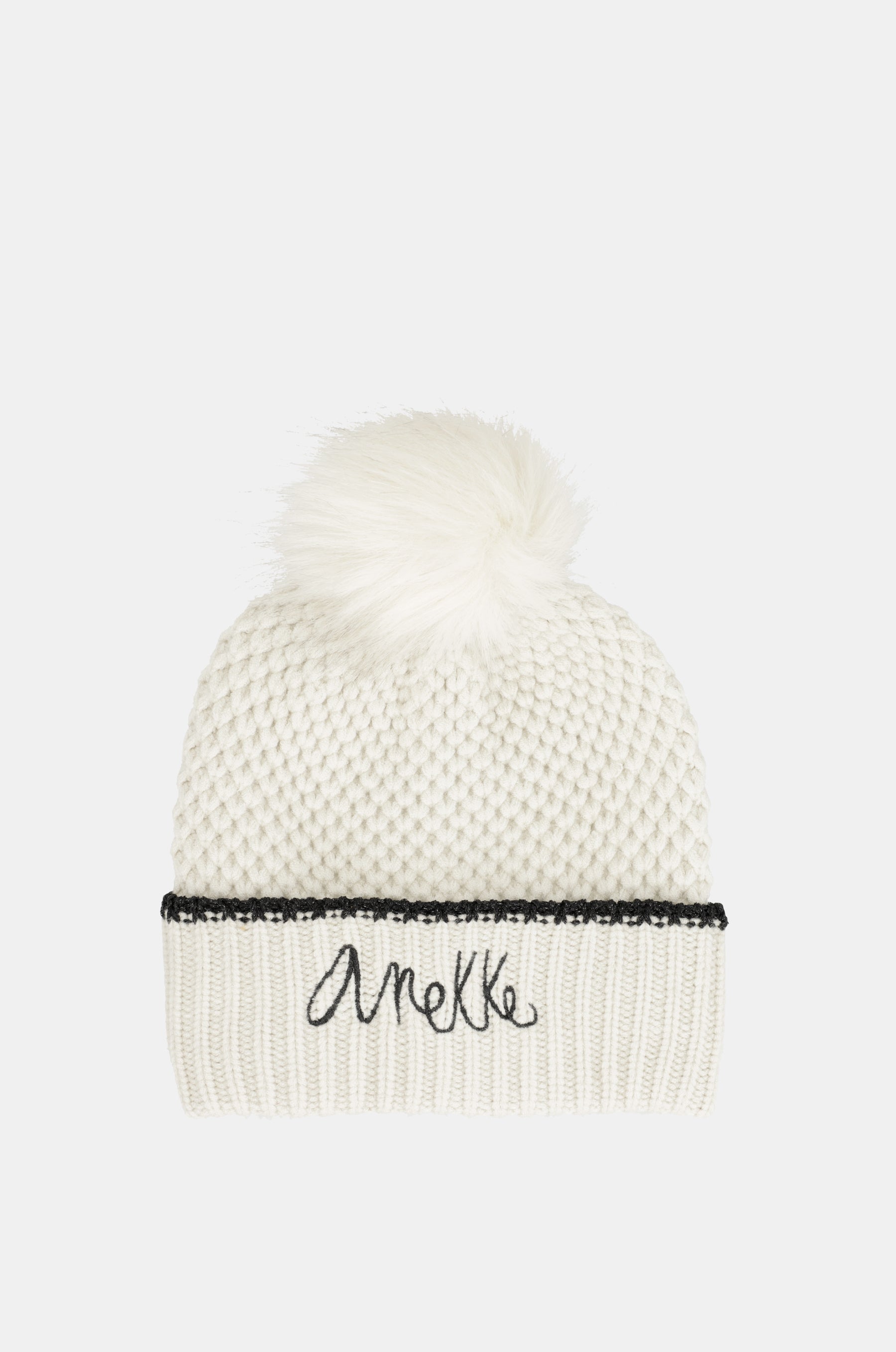 Bonnet en maille avec pompon, beige