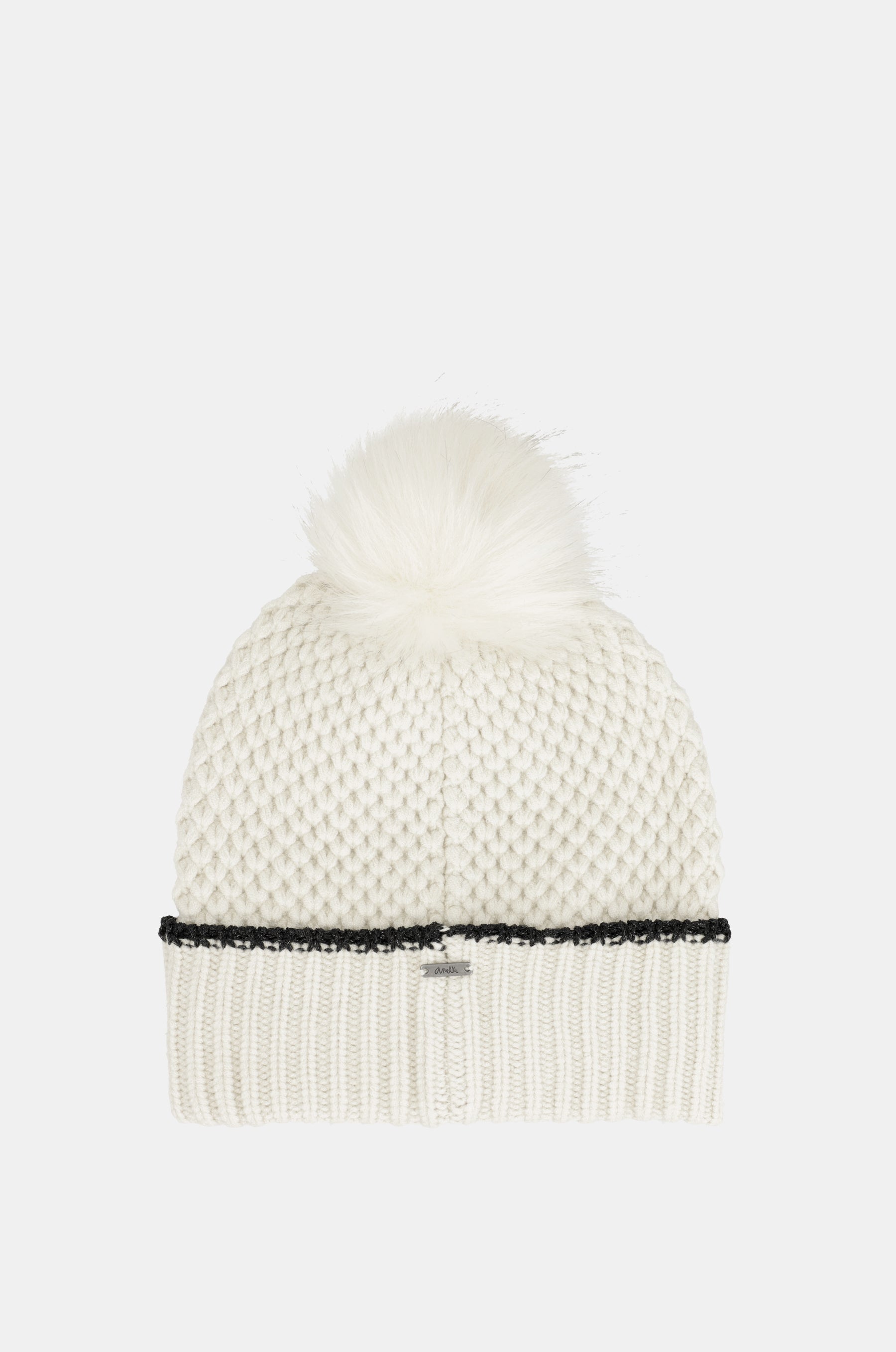 Bonnet en maille avec pompon, beige