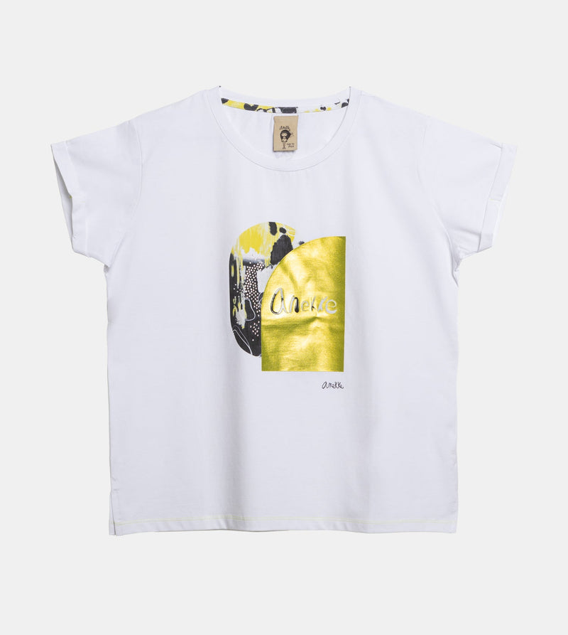 T-shirt blanc et doré à manches courtes Anekke