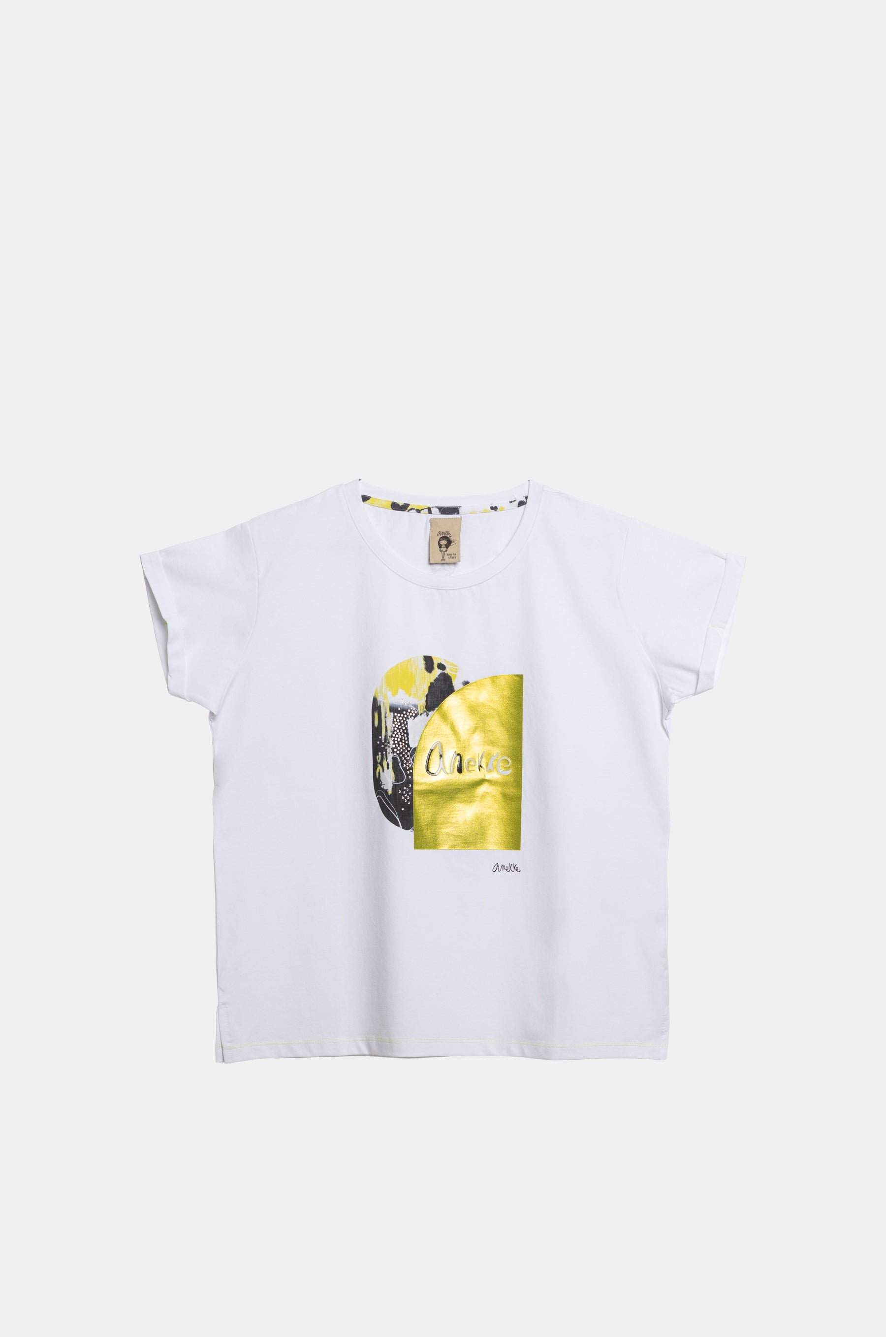 T-shirt blanc et doré à manches courtes Anekke