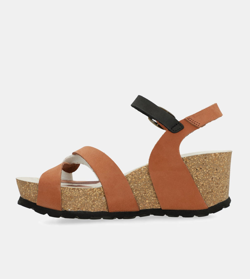 Sandales compensées bio à brides en cuir