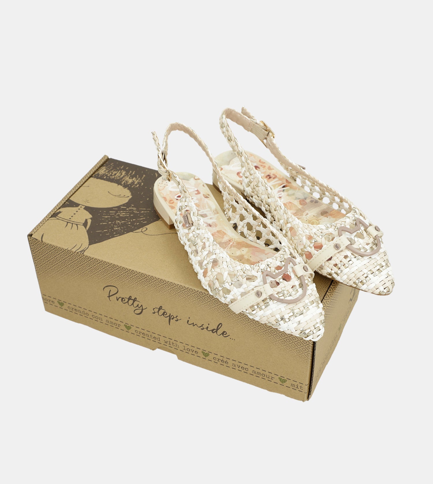 Ballerines slingback blanches et roses