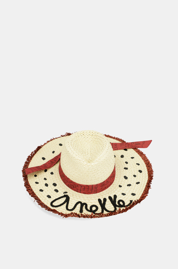 Chapeau en raphia à pois