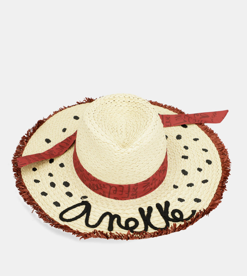 Chapeau en raphia à pois