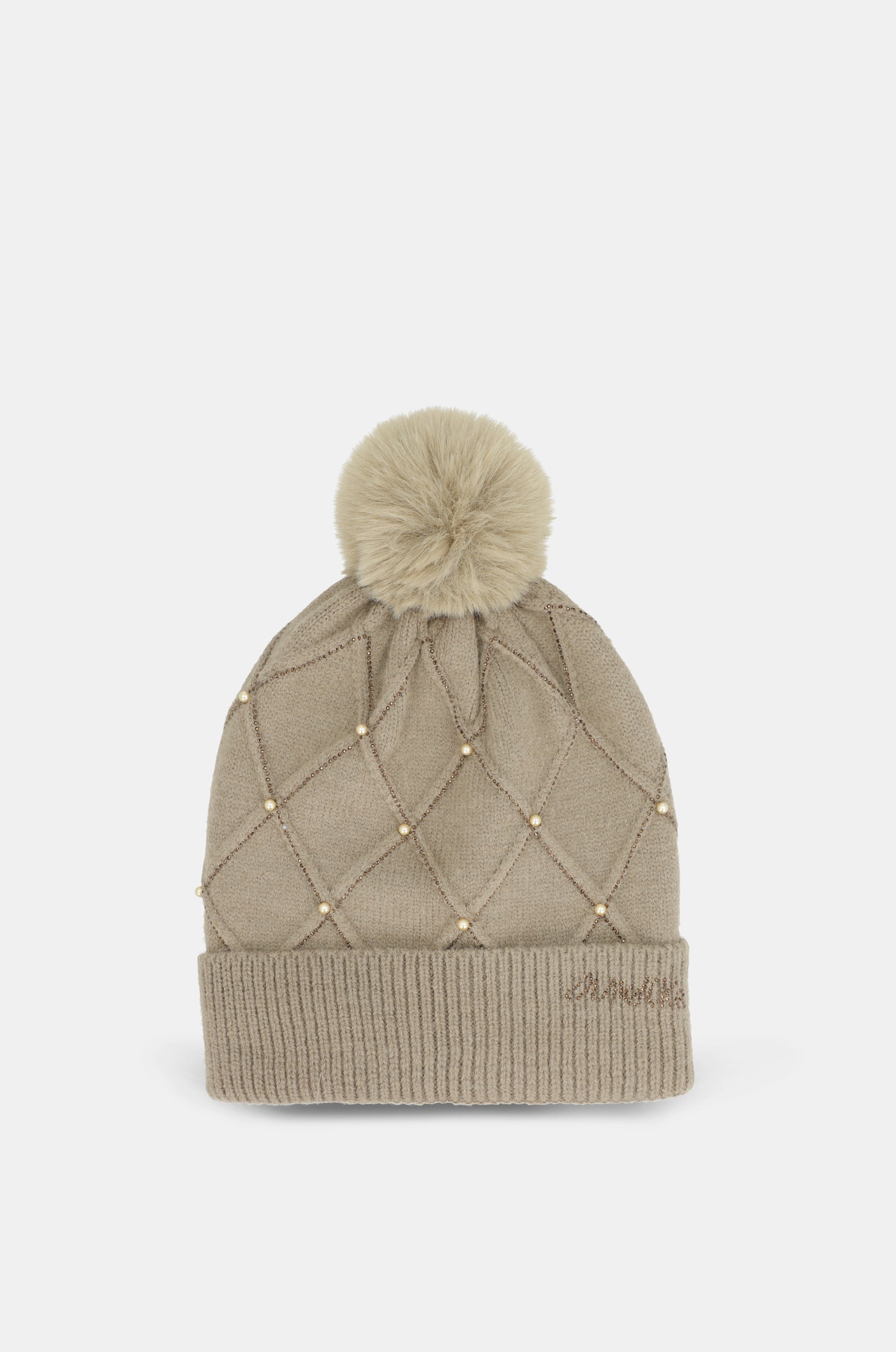Bonnet en maille beige avec applications