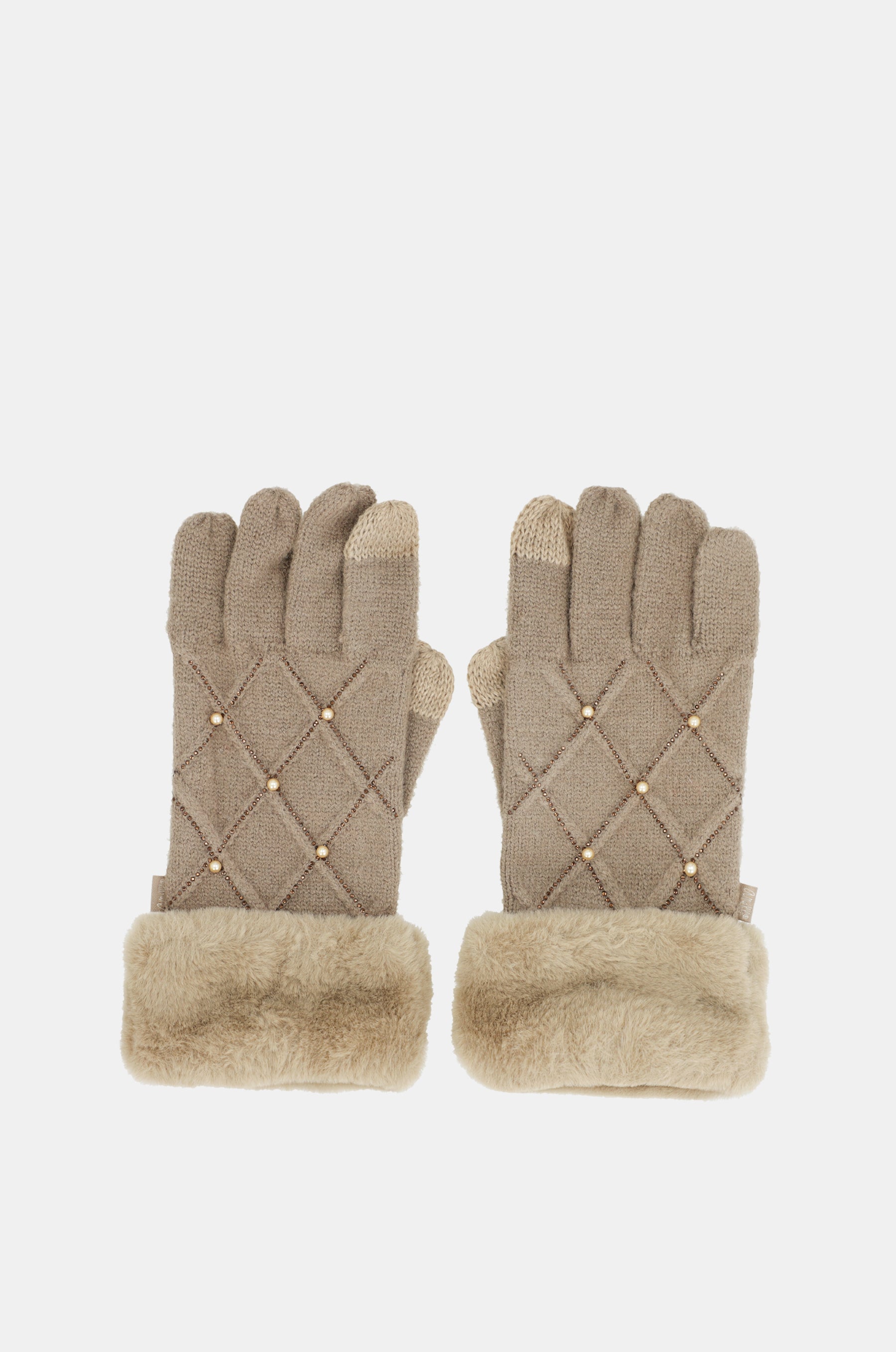 Gants en maille beige avec applications