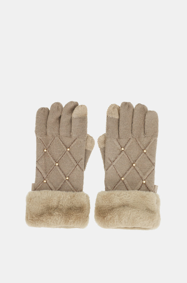 Gants en maille beige avec applications