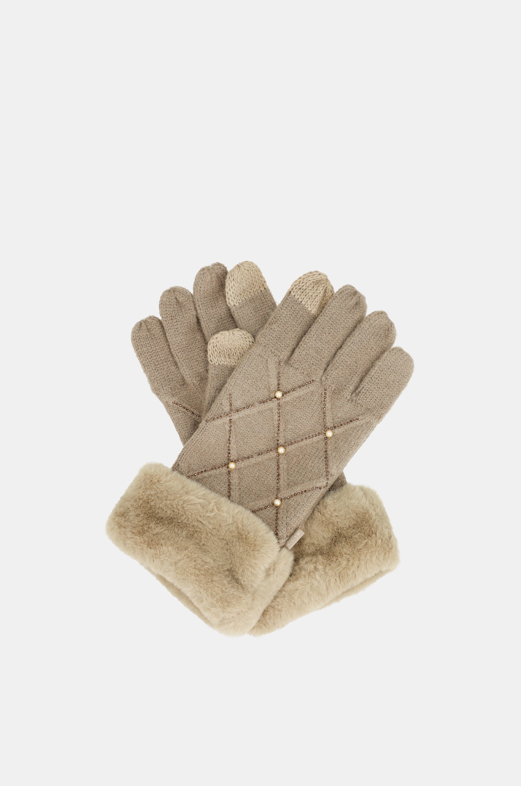Gants en maille beige avec applications