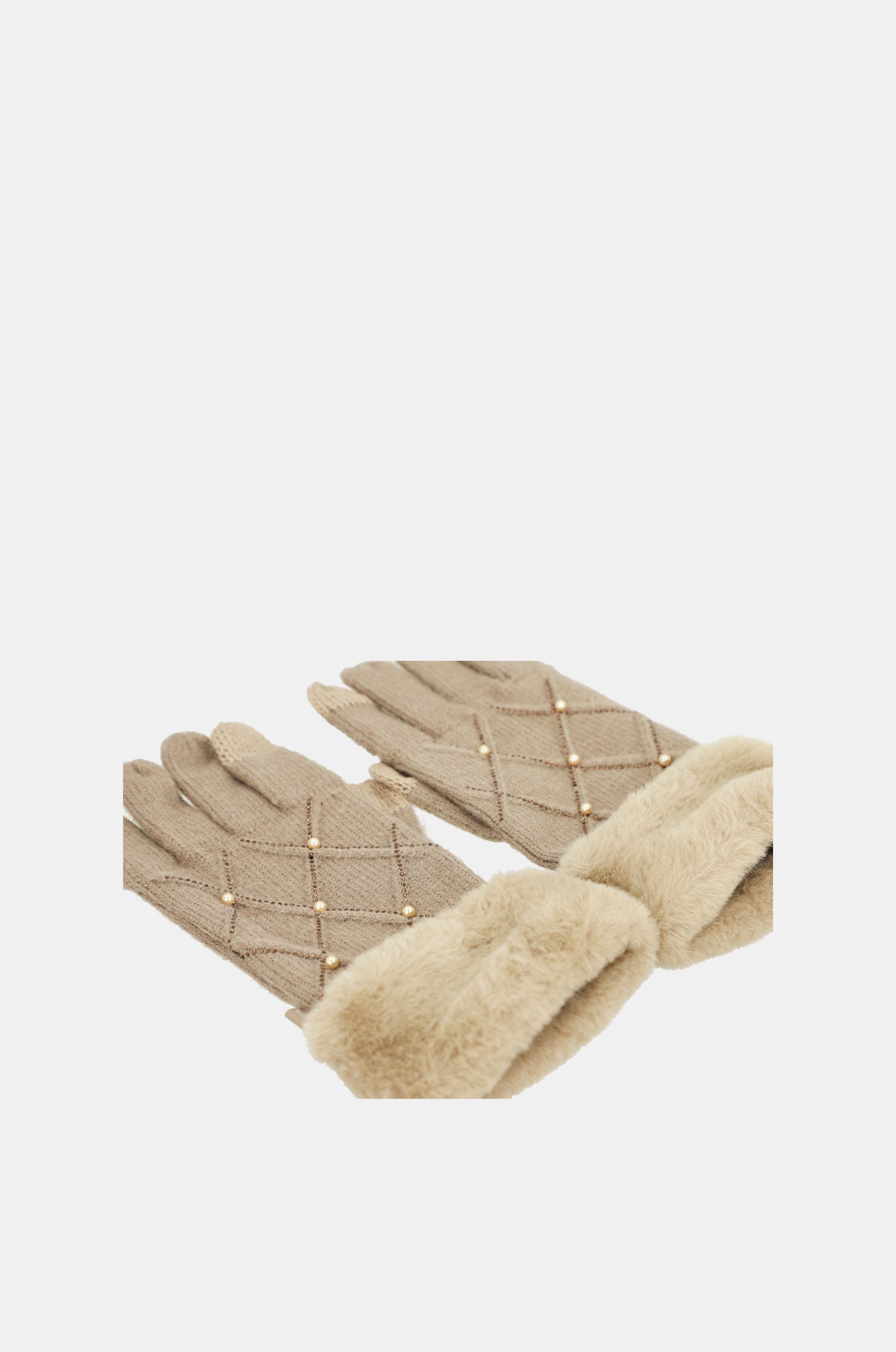 Gants en maille beige avec applications