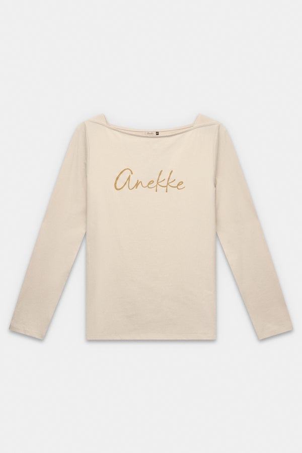 T-shirt à manches longues beige avec logo