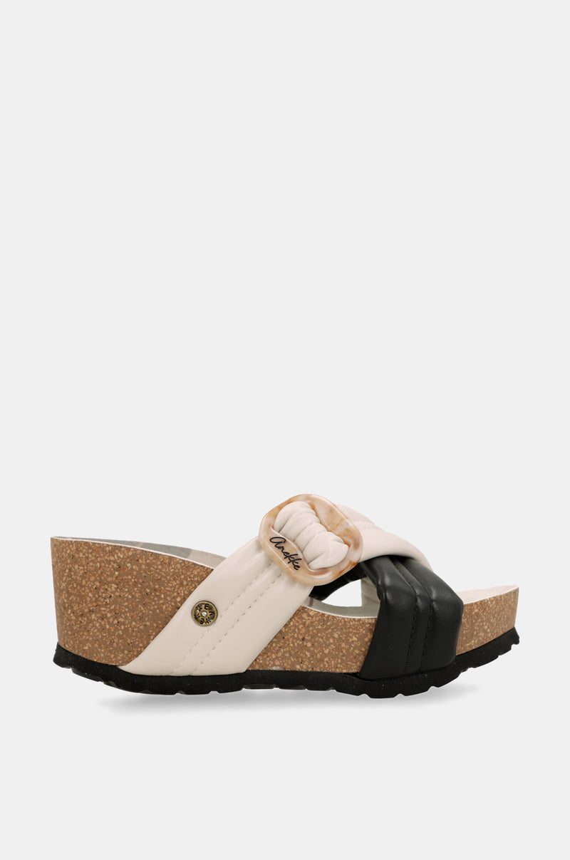 Sandales croisées noires et blanches