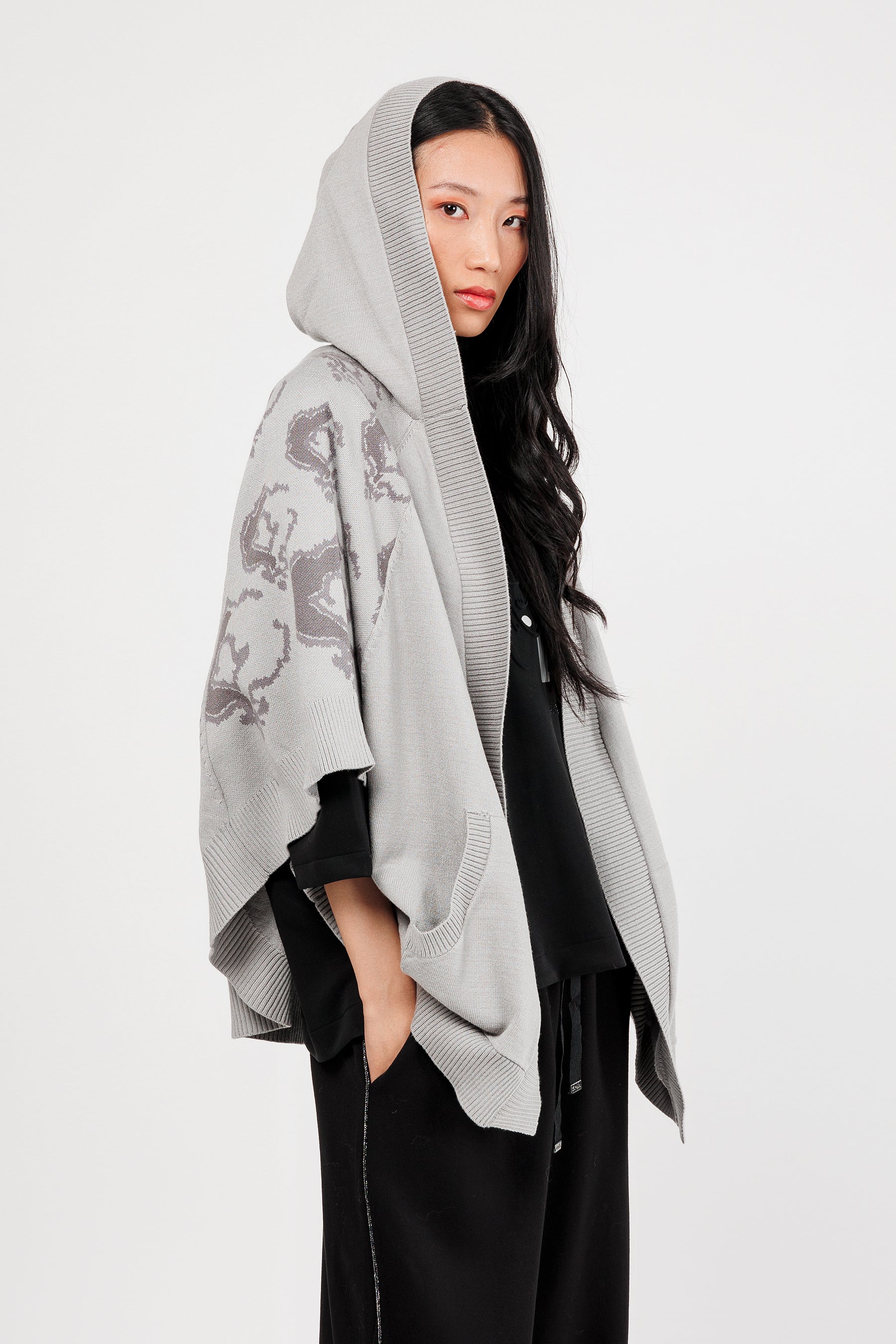 Veste style poncho gris