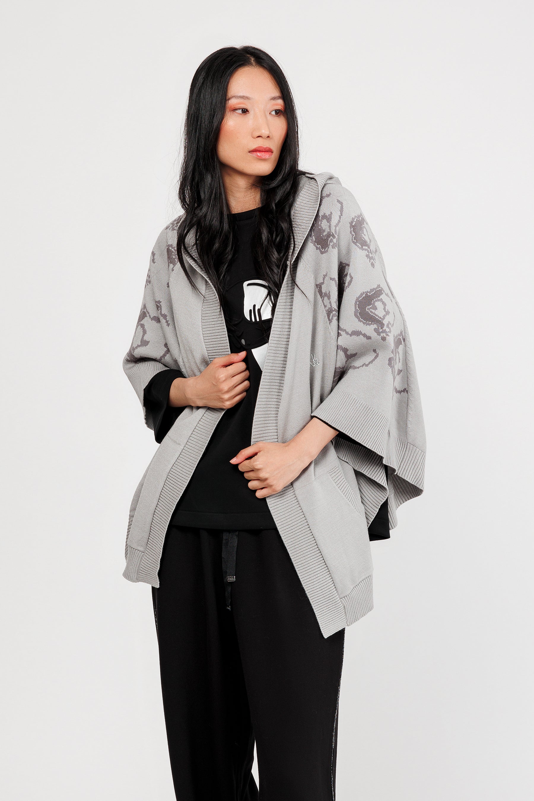 Veste style poncho gris