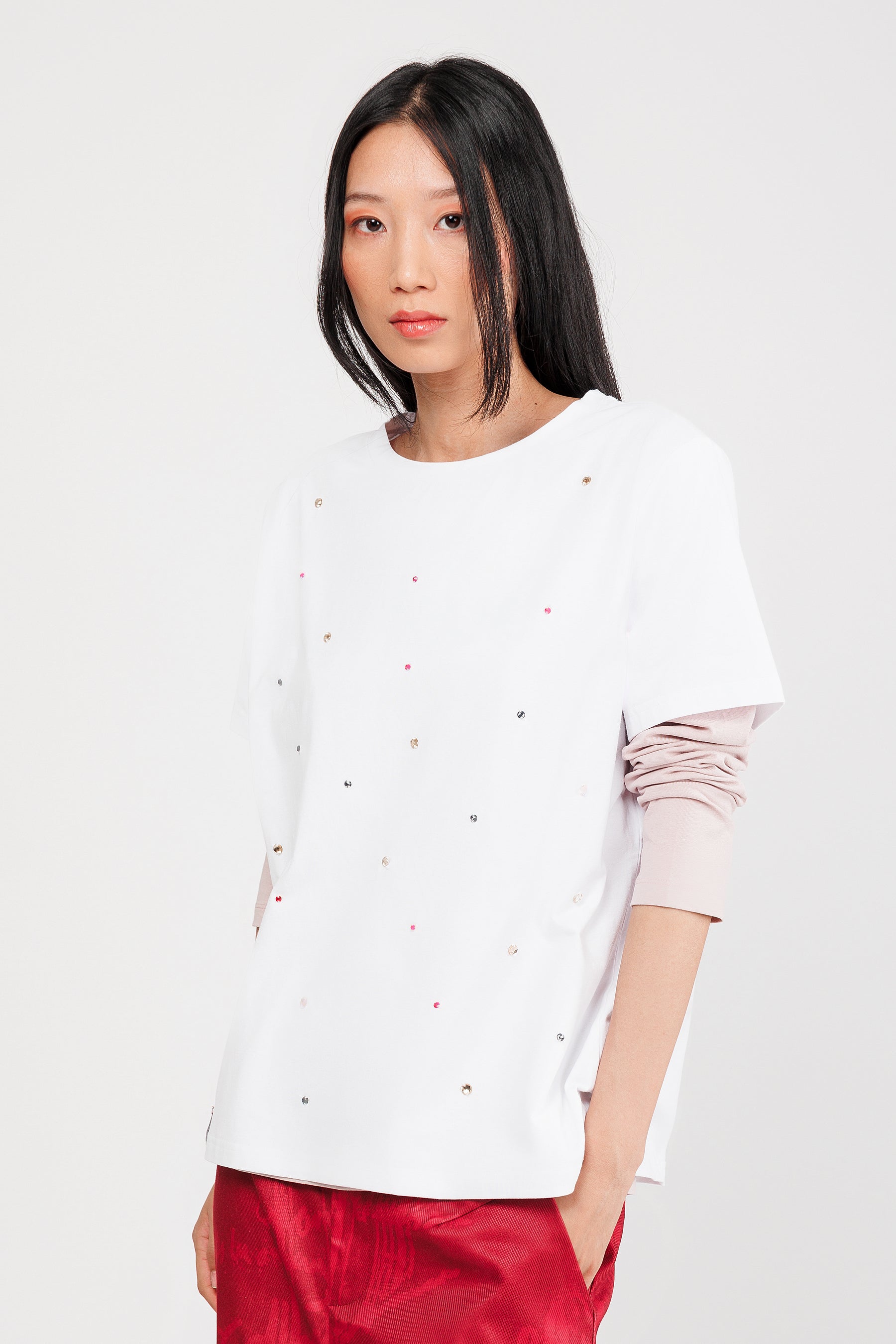 T-shirt à manches courtes blanc clouté