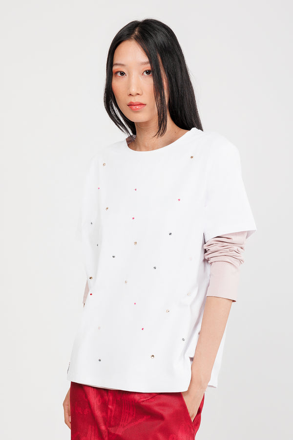 T-shirt à manches courtes blanc clouté