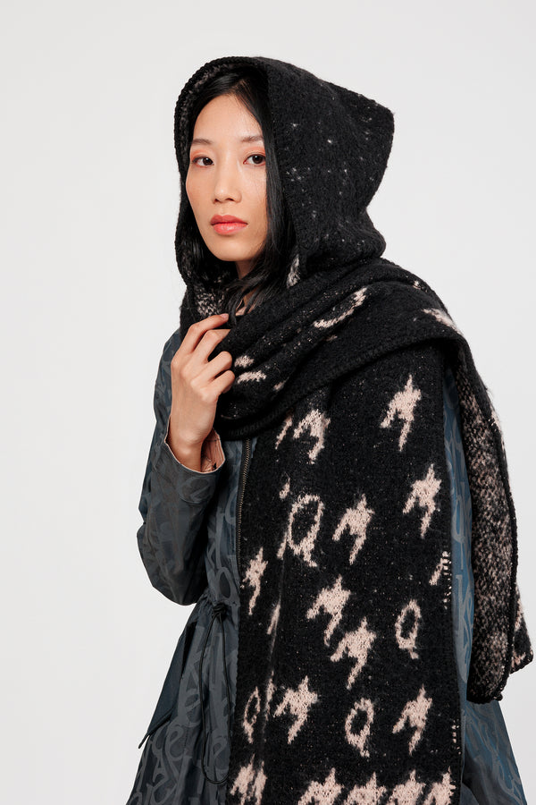 Écharpe à capuche noir et beige