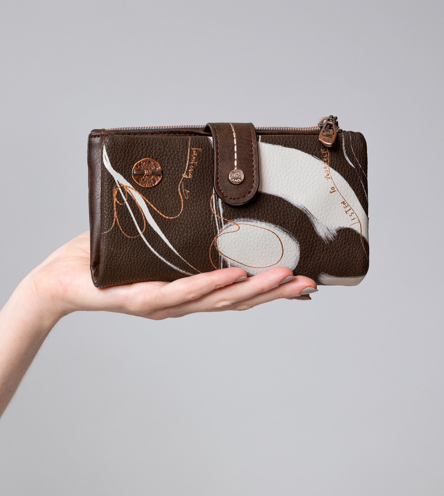 Nature shodō brun rfid flexi portefeuille marron