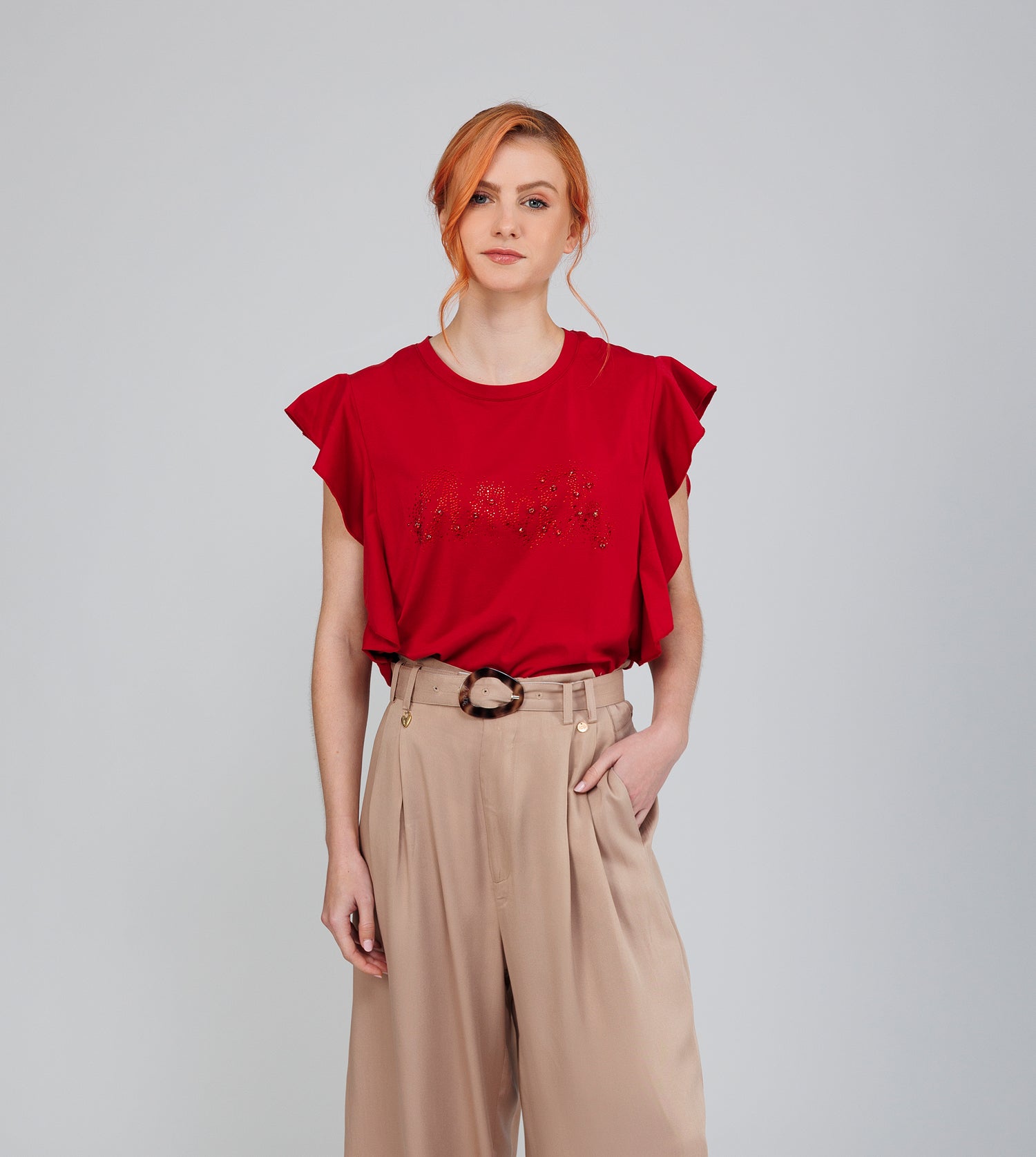 T-shirt rouge brillant à manches courtes Anekke