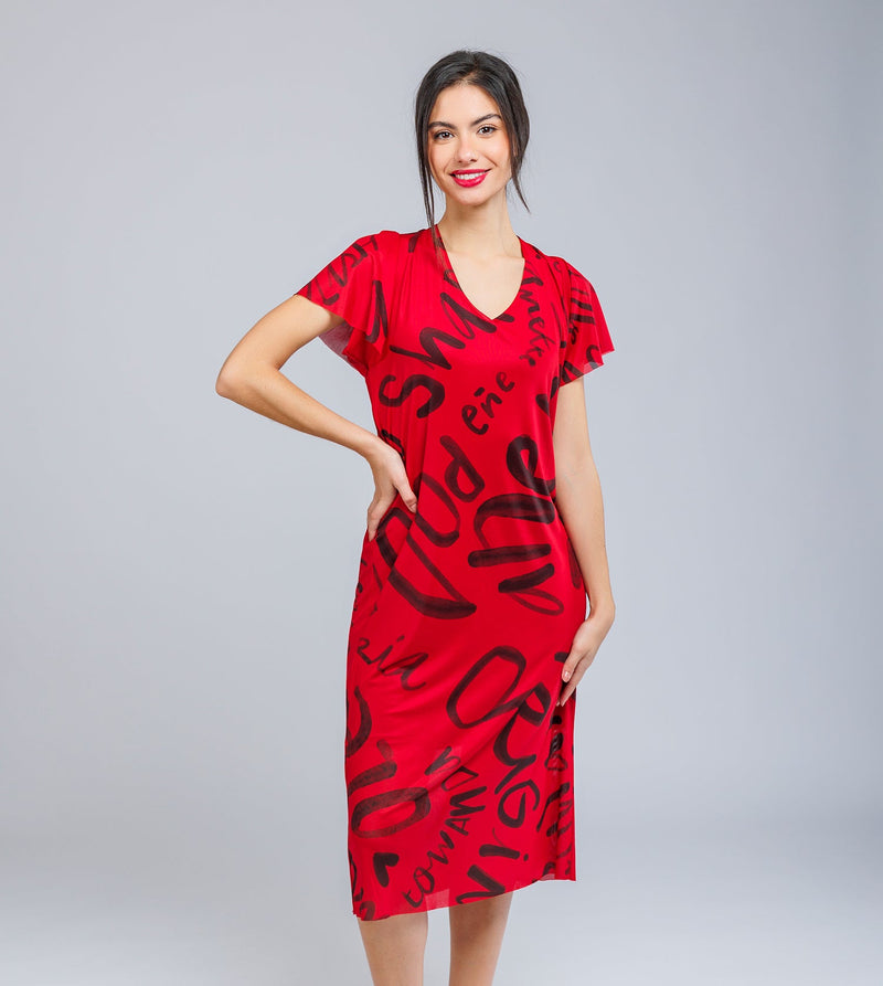 Robe rouge à manches courtes