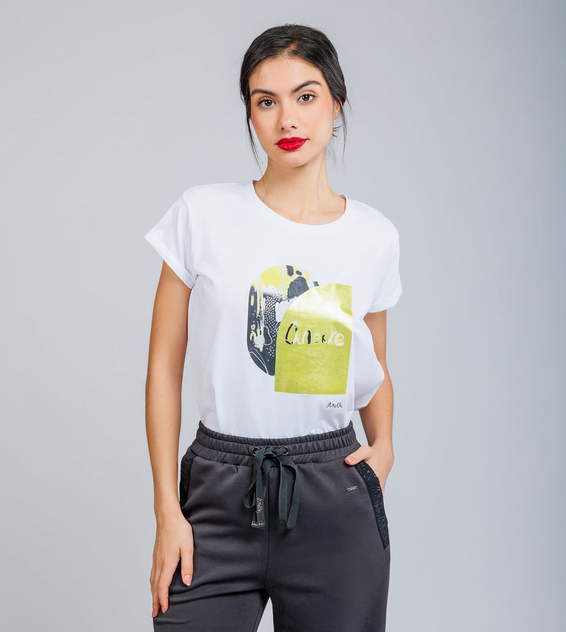 T-shirt blanc et doré à manches courtes Anekke