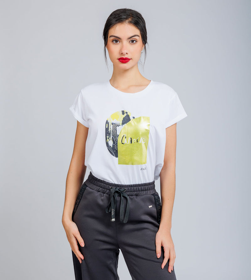 T-shirt blanc et doré à manches courtes Anekke