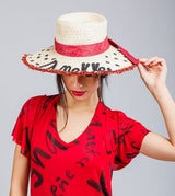 Chapeau en raphia à pois
