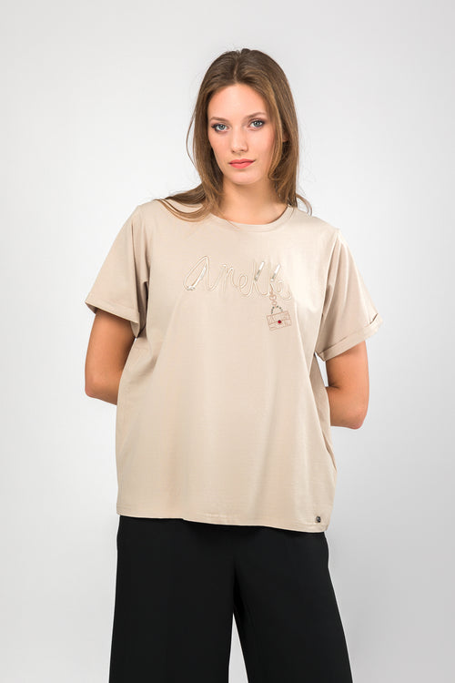 T-shirt à manches courtes beige logo
