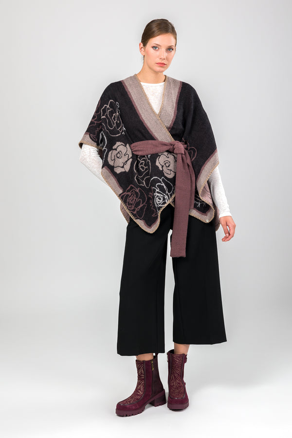 Poncho avec ceinture rose et noir