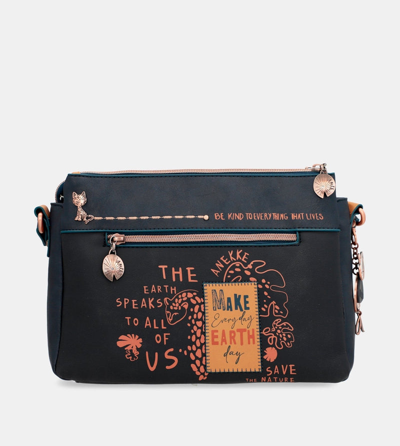 Nature Pachamama Navy Blue Crossbody Sac avec trois compartiments